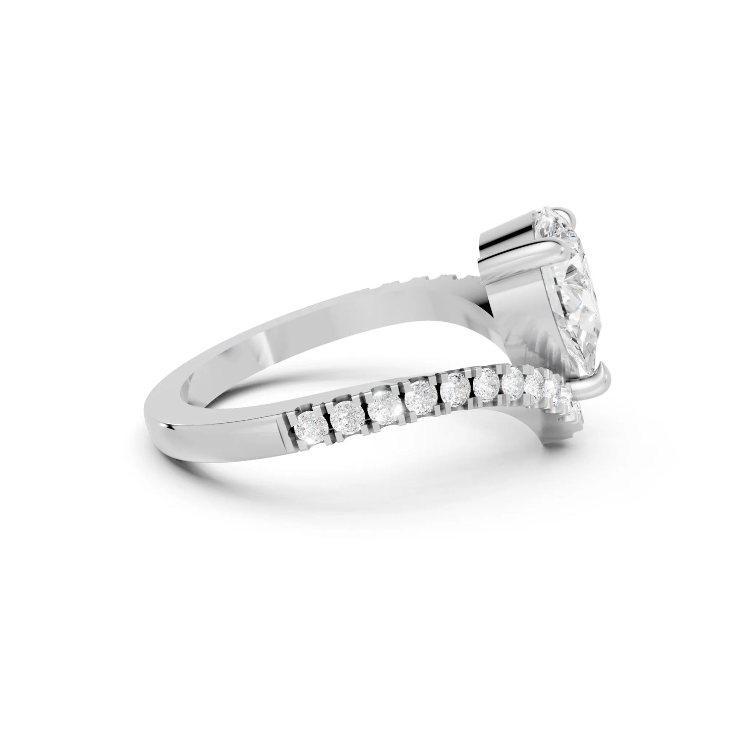 14K Gold Pear Cut Diamond V Shape Engagement Ring with Side Accents