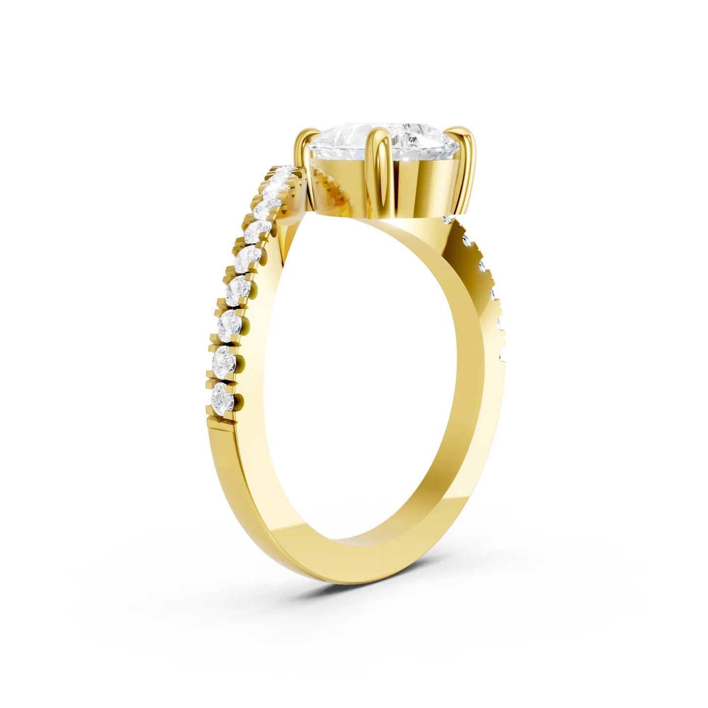 14K Gold Pear Cut Diamond V Shape Engagement Ring with Side Accents