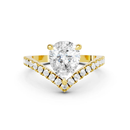 14K Gold Pear Cut Diamond V Shape Engagement Ring with Side Accents