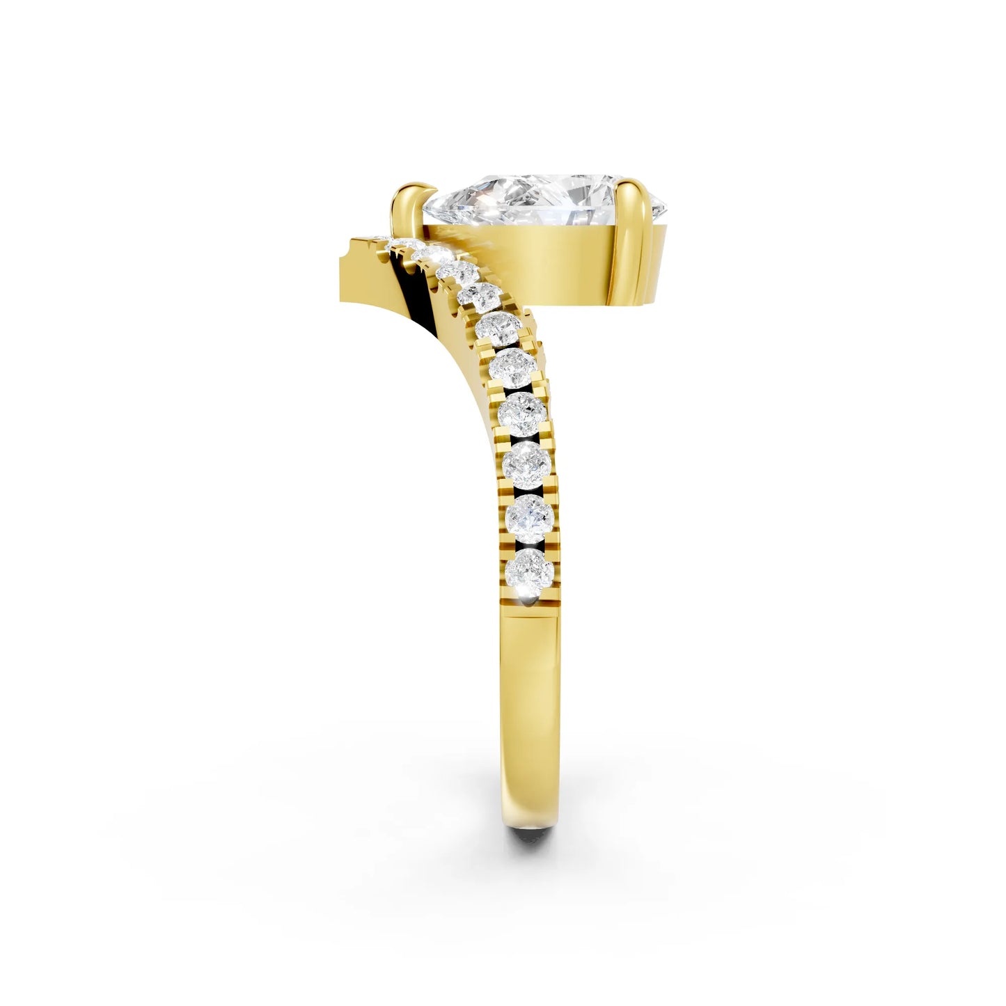 14K Gold Pear Cut Diamond V Shape Engagement Ring with Side Accents