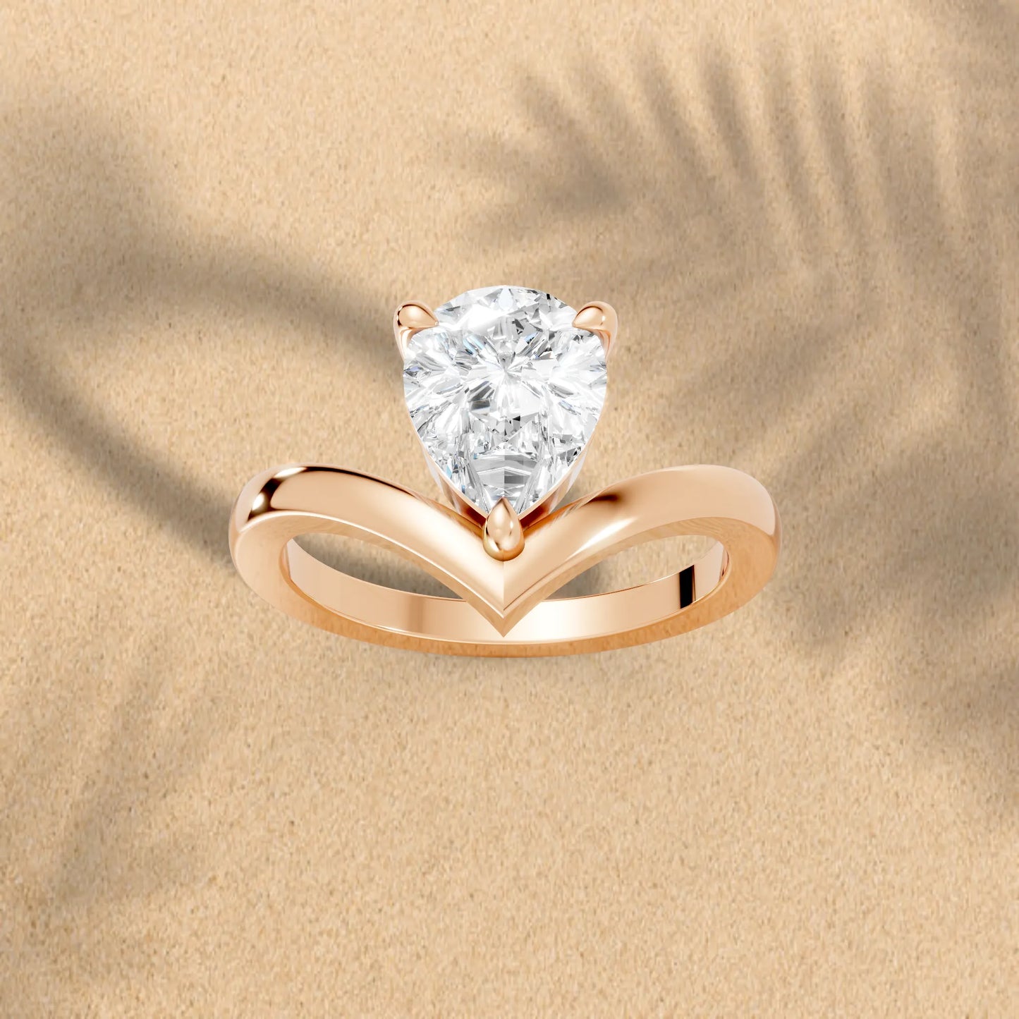 14K Gold Pear Cut Diamond V Shape Engagement Ring