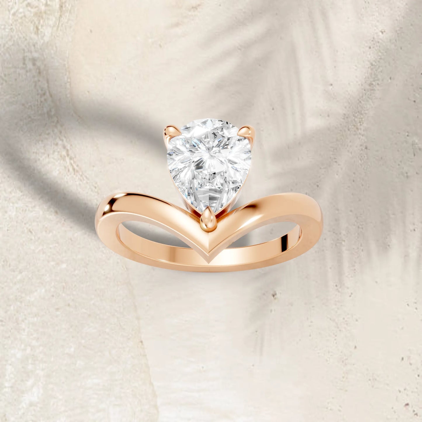 14K Gold Pear Cut Diamond V Shape Engagement Ring