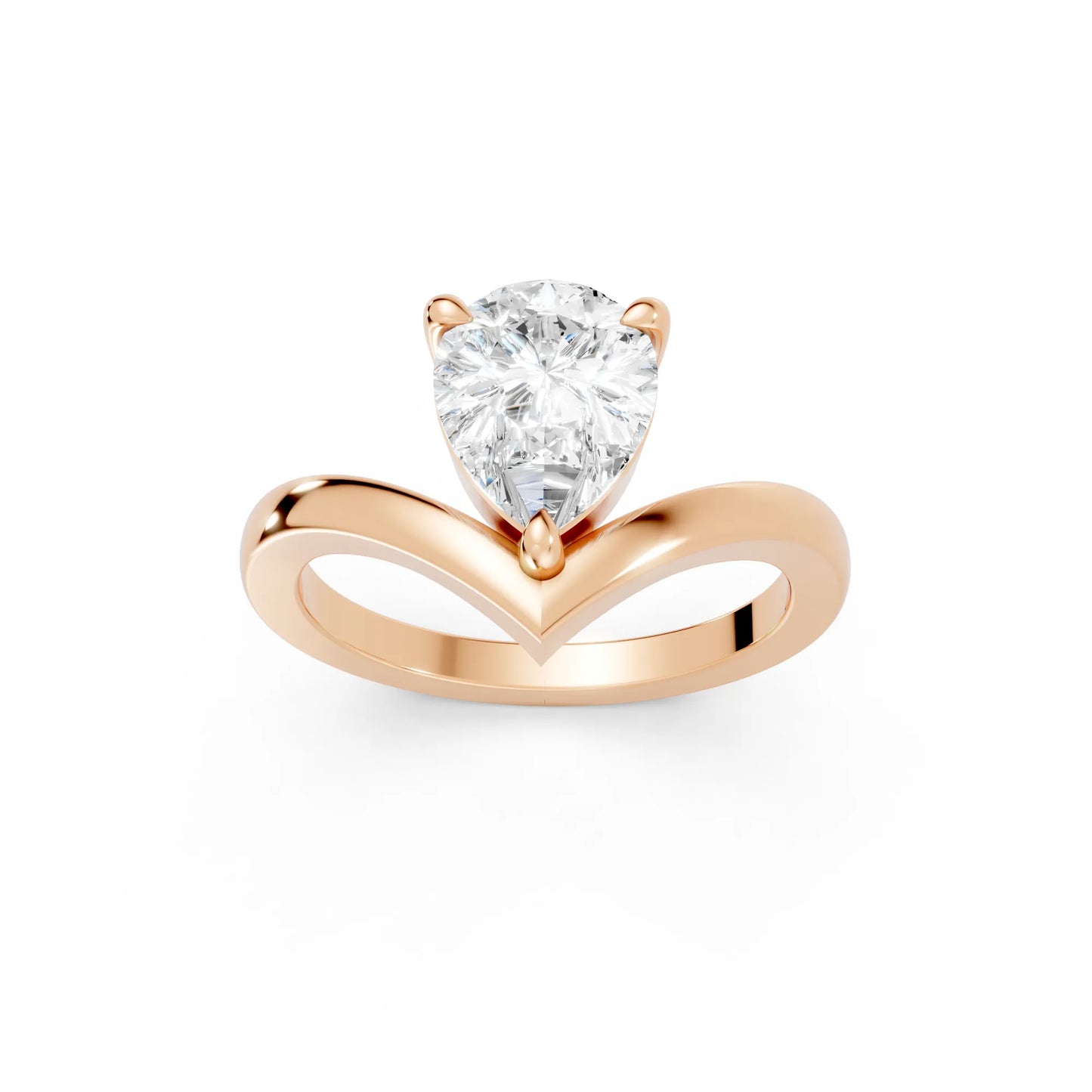 14K Gold Pear Cut Diamond V Shape Engagement Ring