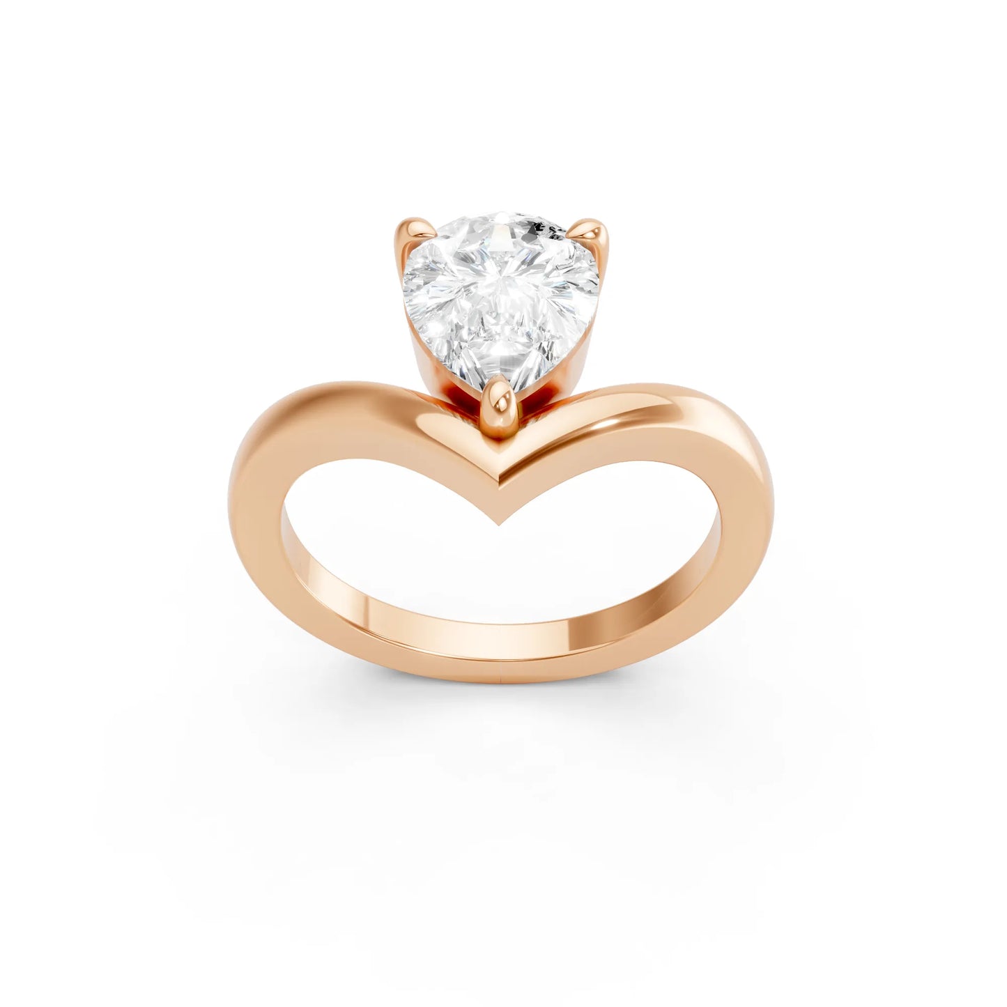 14K Gold Pear Cut Diamond V Shape Engagement Ring
