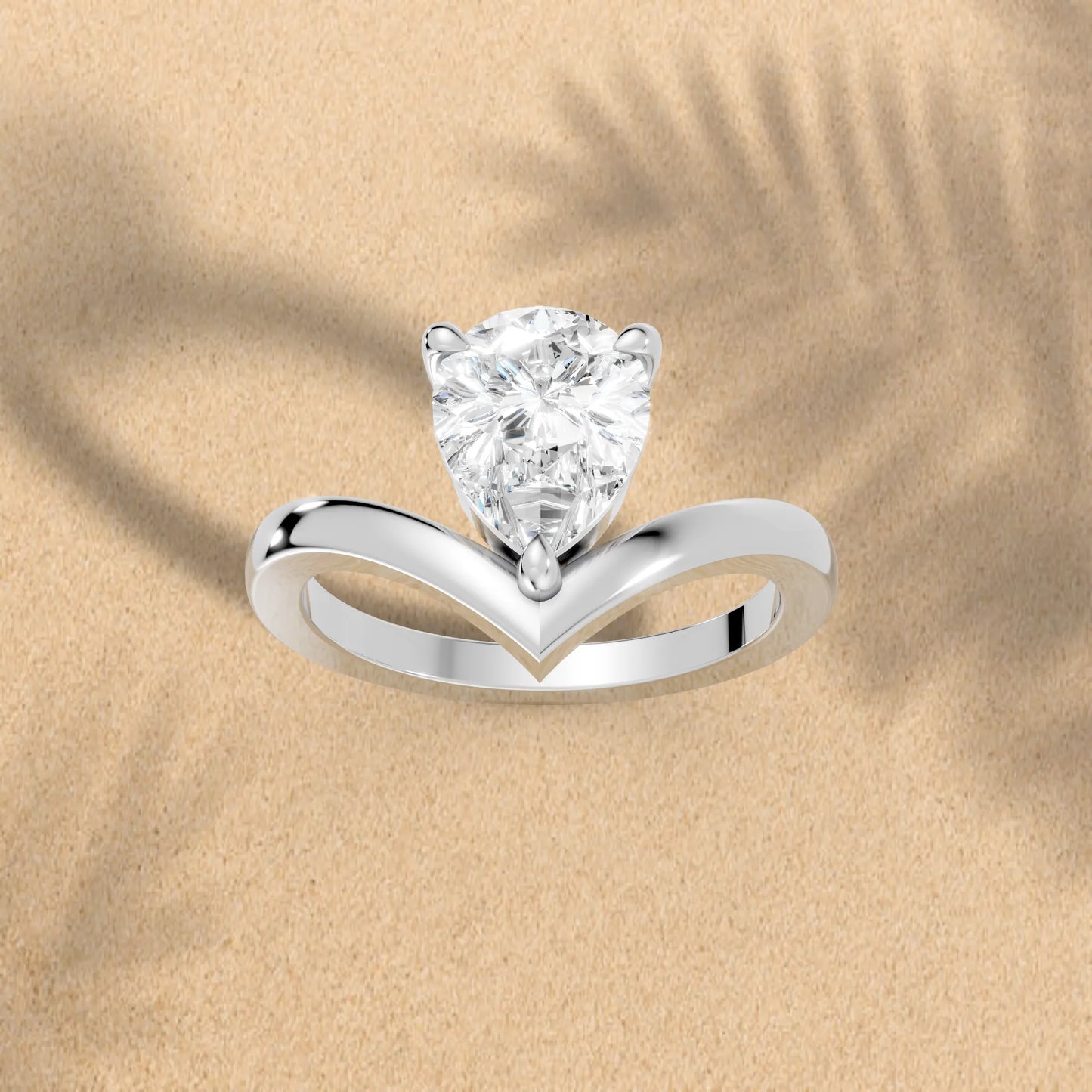 14K Gold Pear Cut Diamond V Shape Engagement Ring