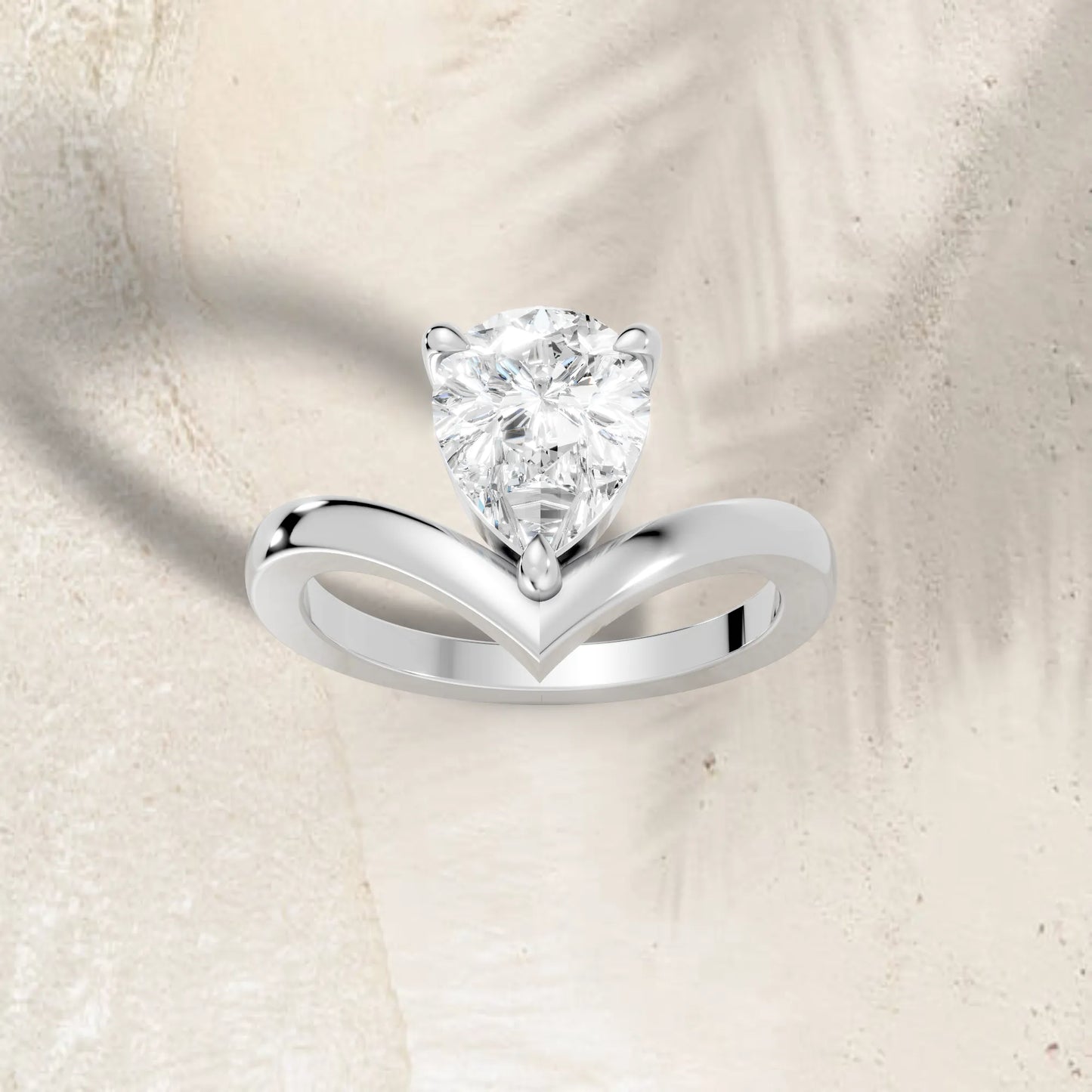 14K Gold Pear Cut Diamond V Shape Engagement Ring