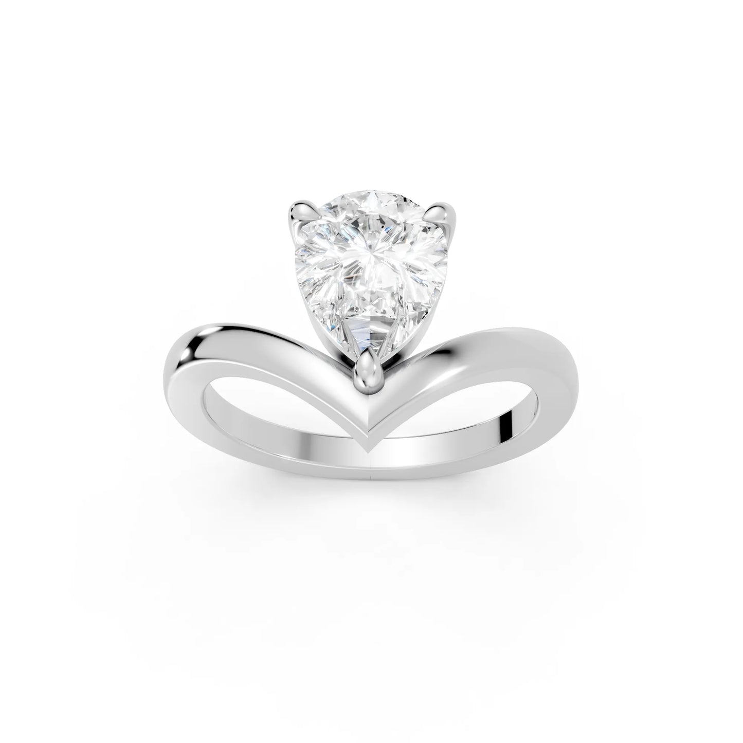 14K Gold Pear Cut Diamond V Shape Engagement Ring