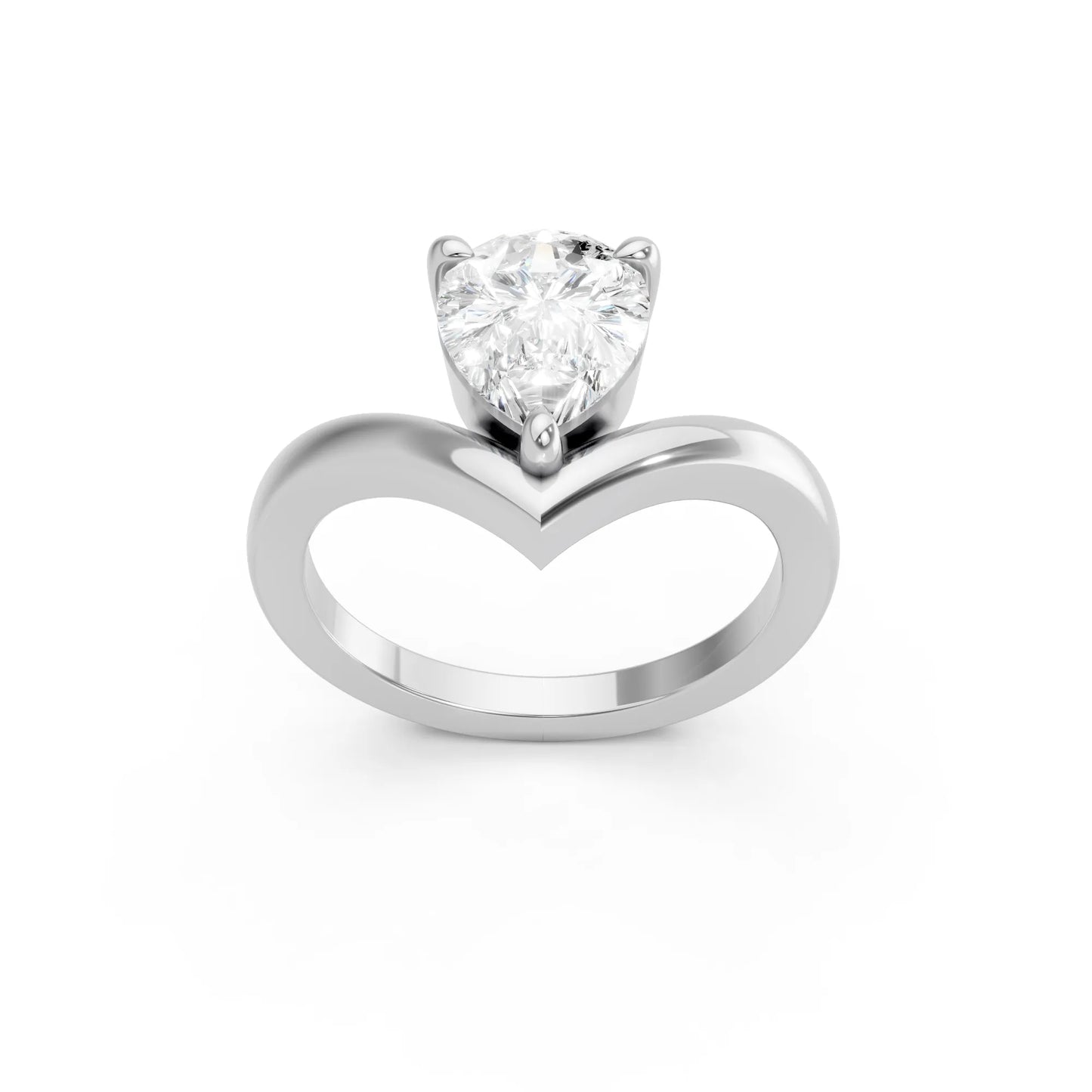 14K Gold Pear Cut Diamond V Shape Engagement Ring