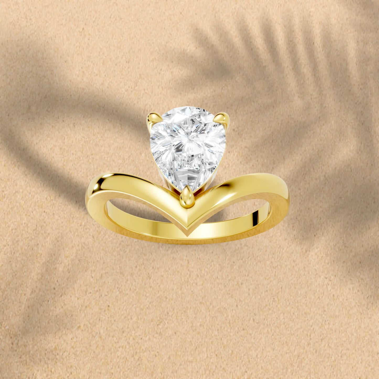 14K Gold Pear Cut Diamond V Shape Engagement Ring
