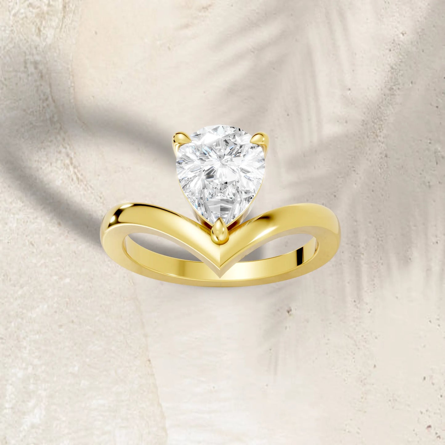 14K Gold Pear Cut Diamond V Shape Engagement Ring