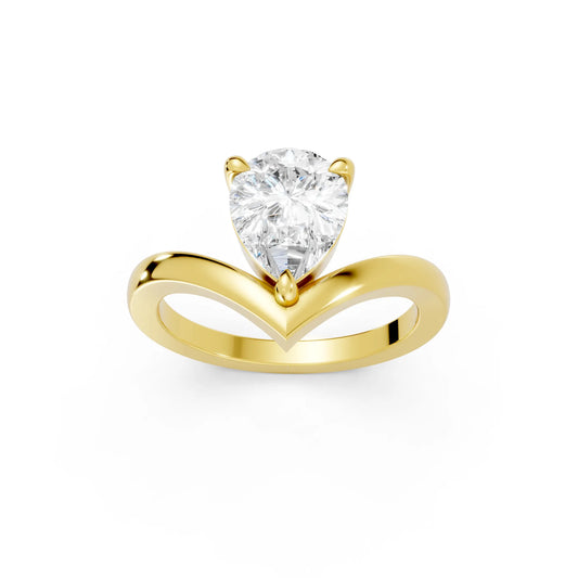 14K Gold Pear Cut Diamond V Shape Engagement Ring