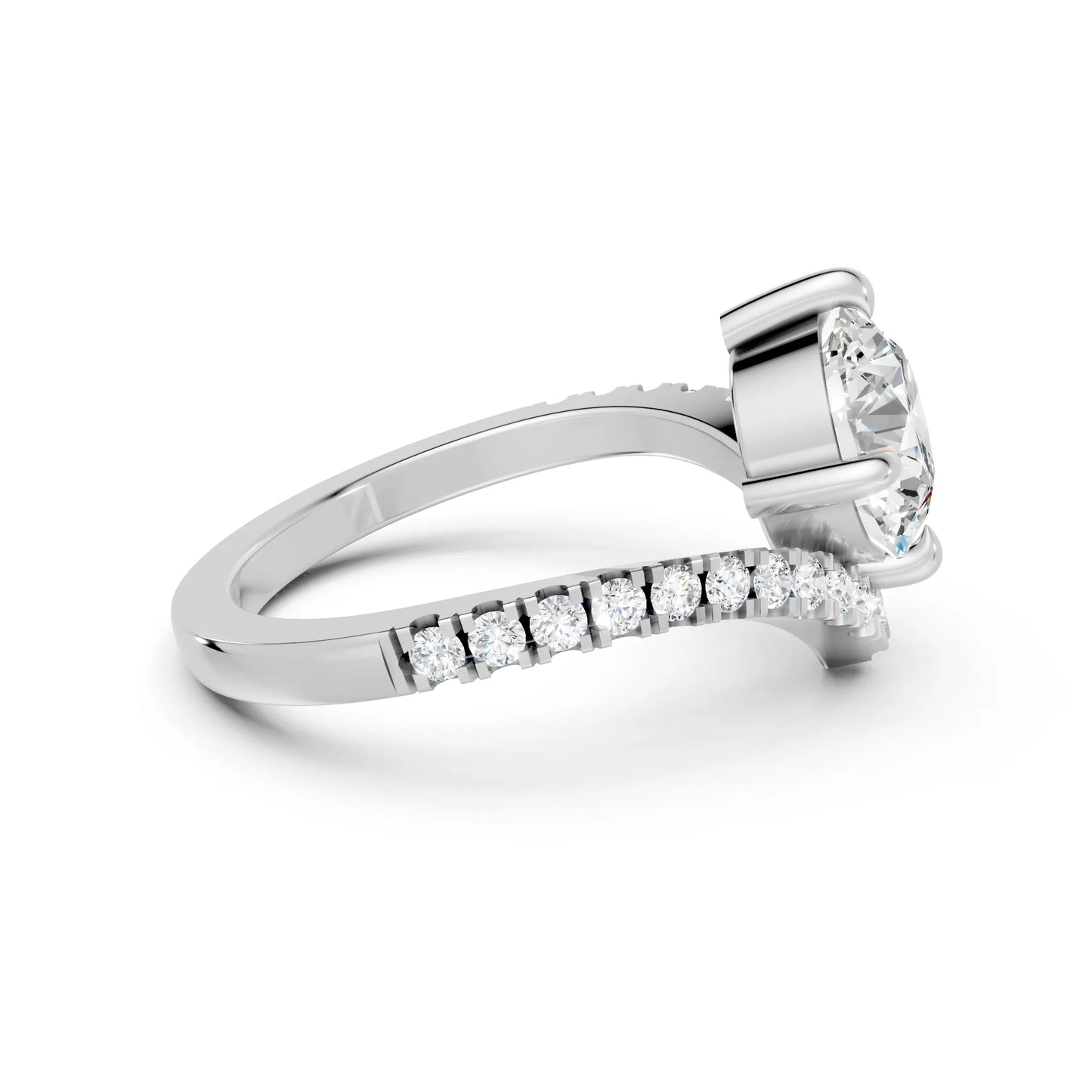 14K Gold Round Cut Diamond V Shape Engagement Ring with Side Accents
