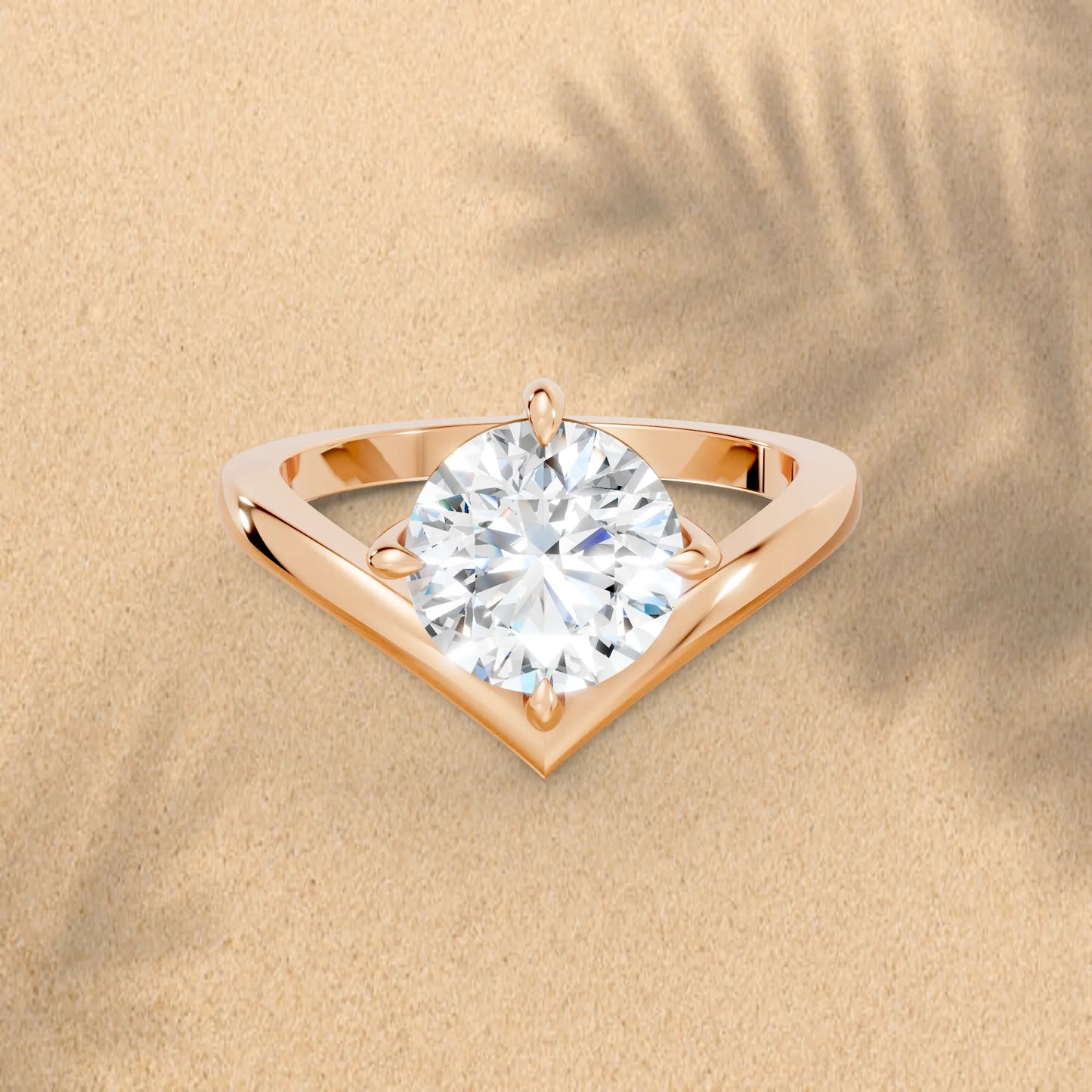 14K Gold Round Cut Diamond V Shape Engagement Ring