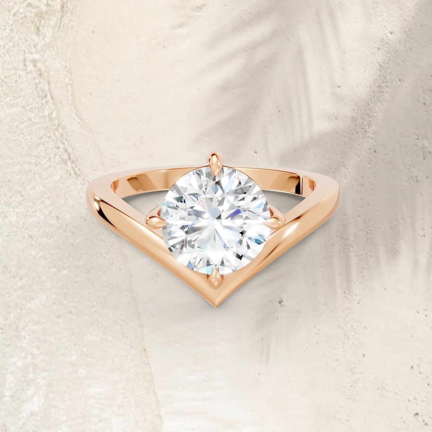 14K Gold Round Cut Diamond V Shape Engagement Ring