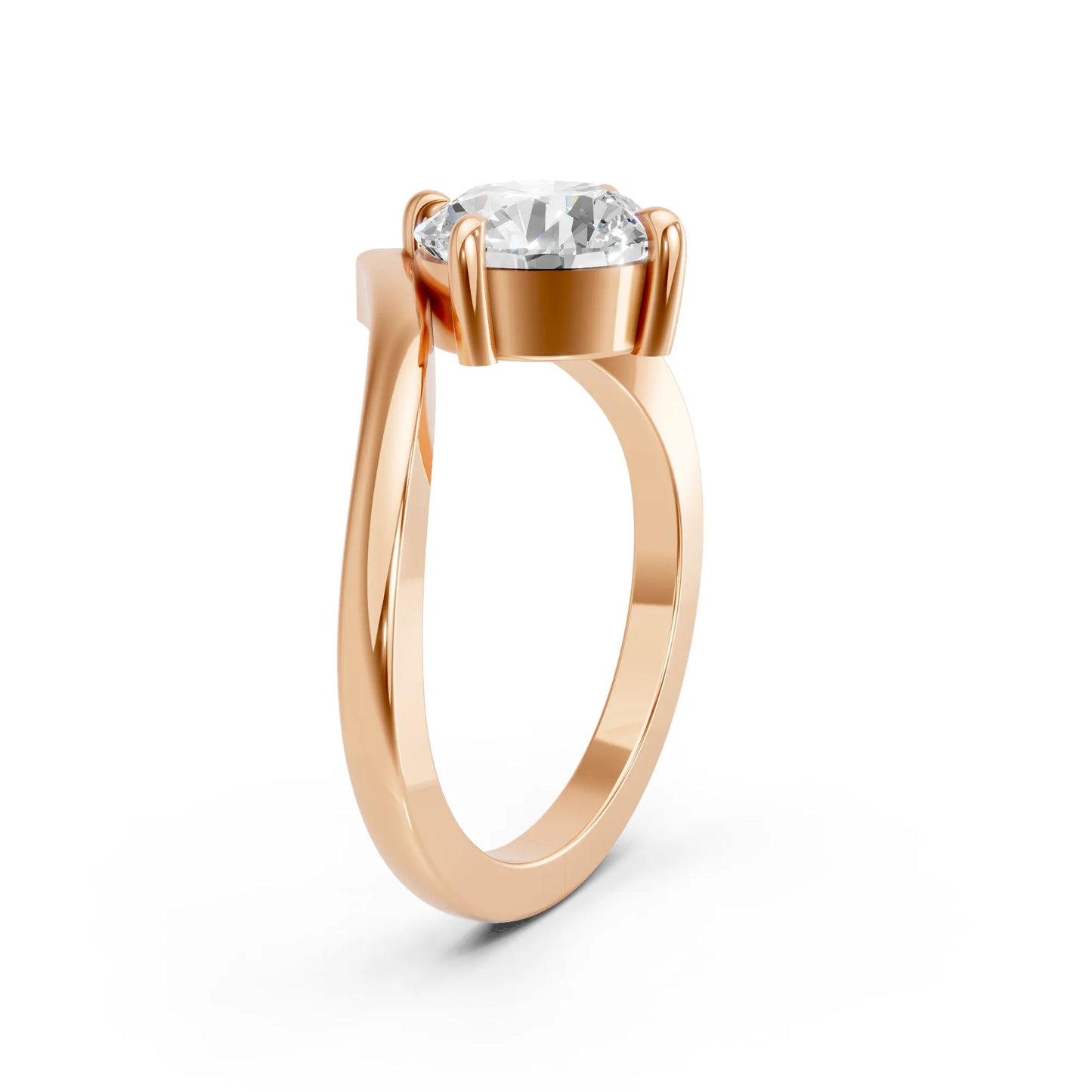 14K Gold Round Cut Diamond V Shape Engagement Ring