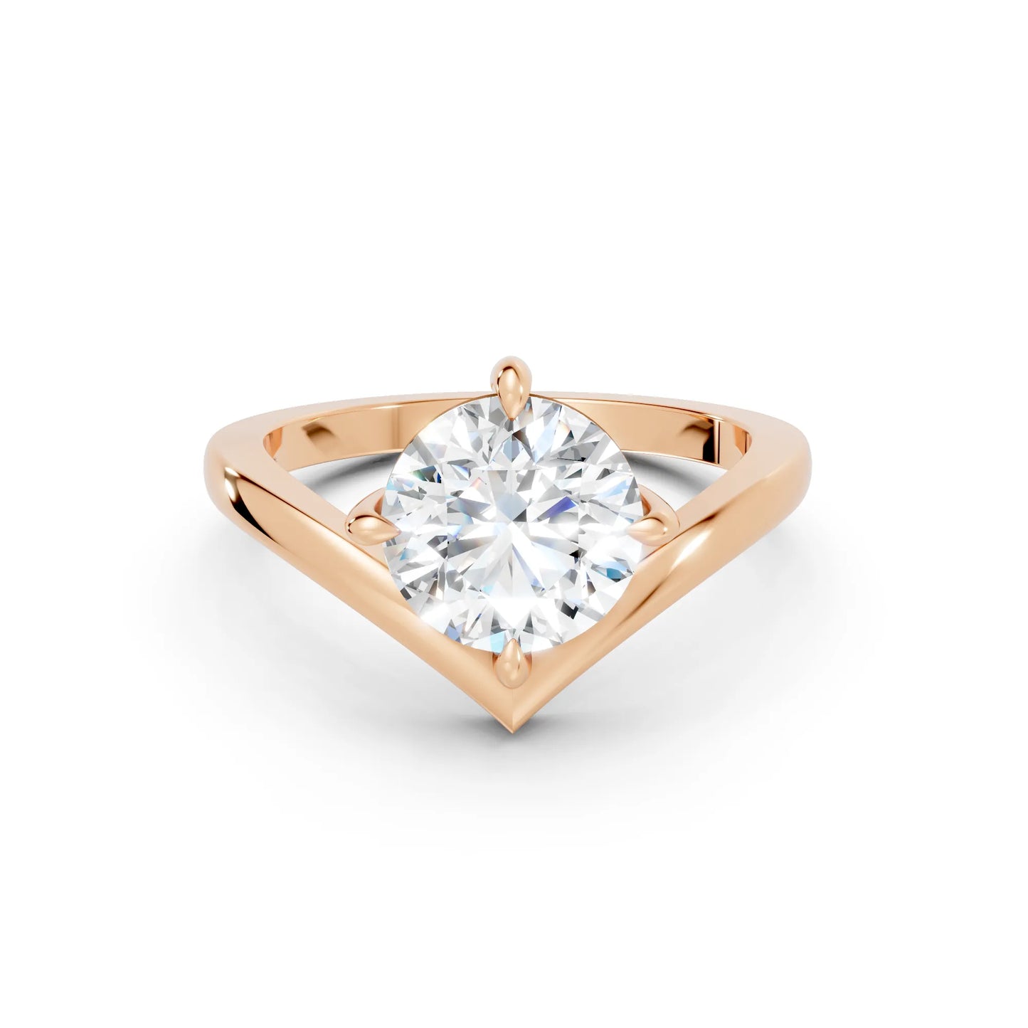 14K Gold Round Cut Diamond V Shape Engagement Ring