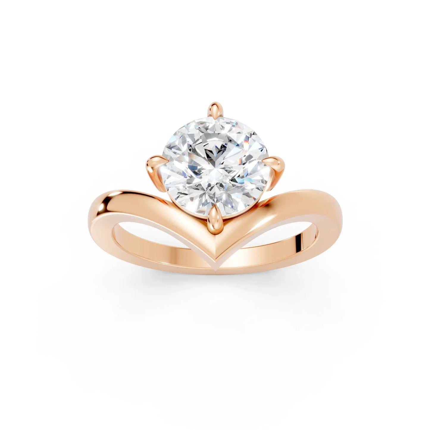 14K Gold Round Cut Diamond V Shape Engagement Ring