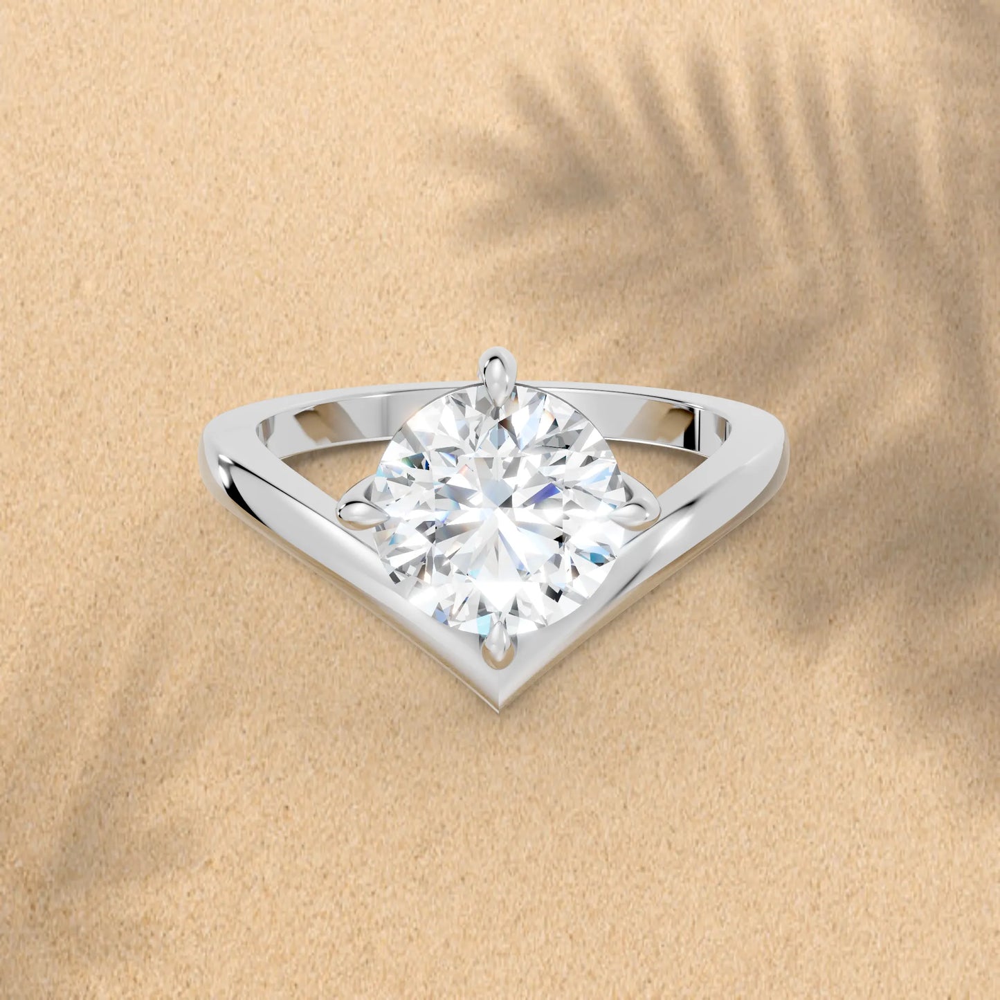 14K Gold Round Cut Diamond V Shape Engagement Ring