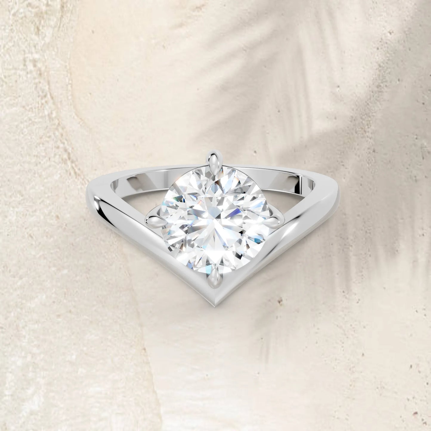 14K Gold Round Cut Diamond V Shape Engagement Ring