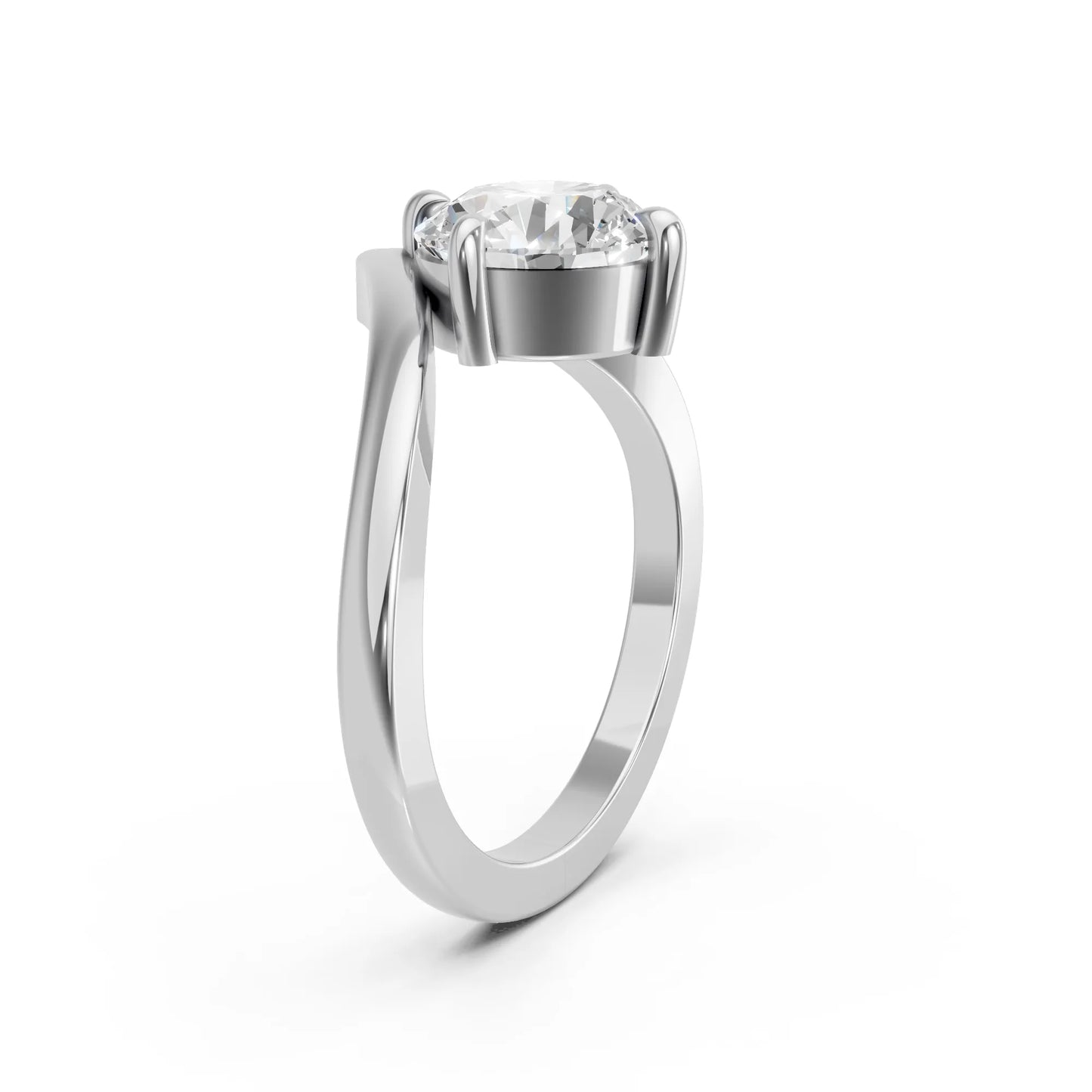 14K Gold Round Cut Diamond V Shape Engagement Ring