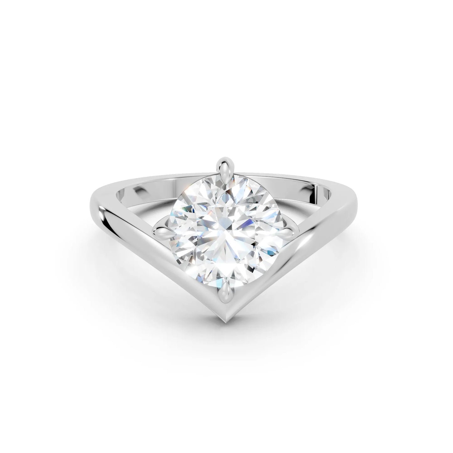 14K Gold Round Cut Diamond V Shape Engagement Ring