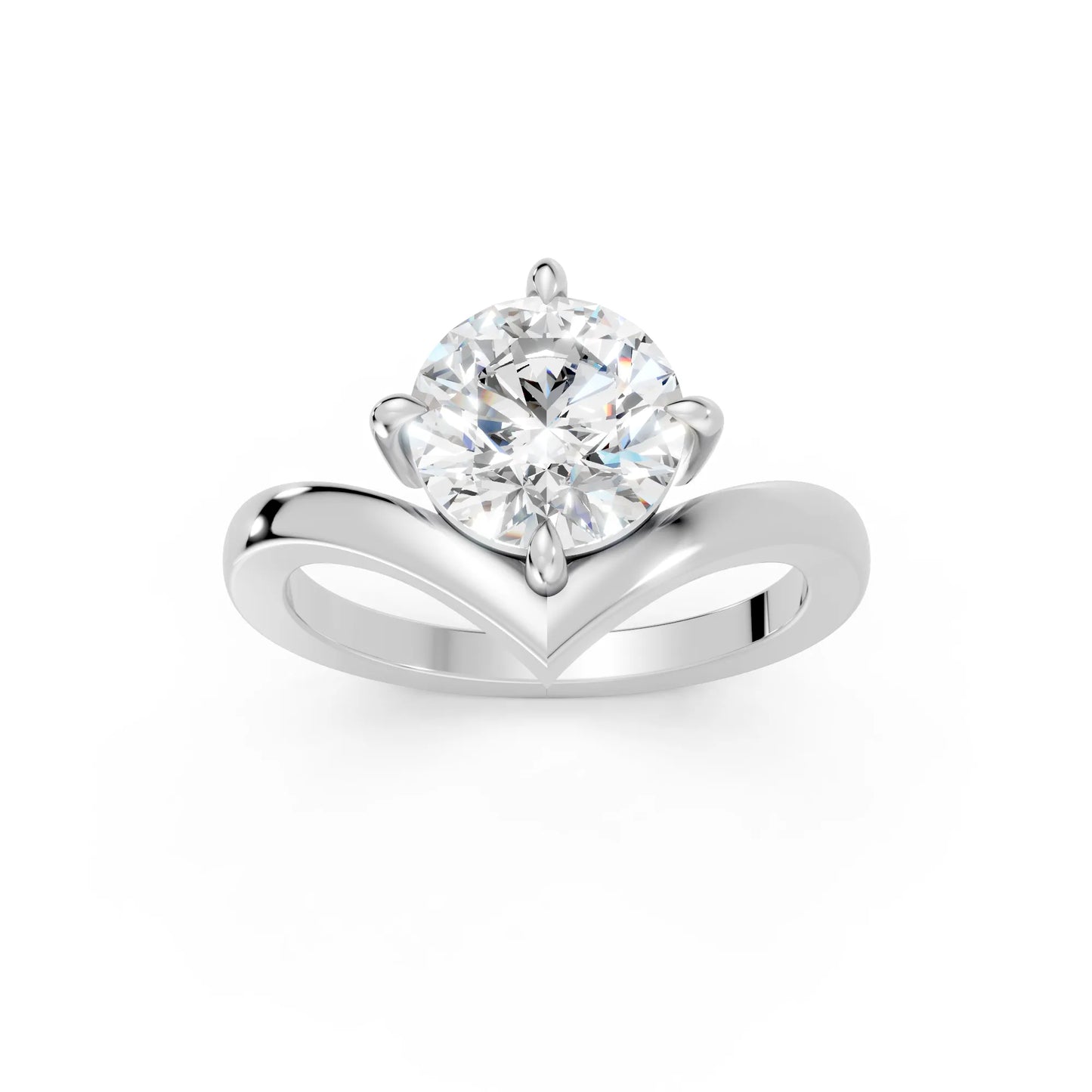 14K Gold Round Cut Diamond V Shape Engagement Ring