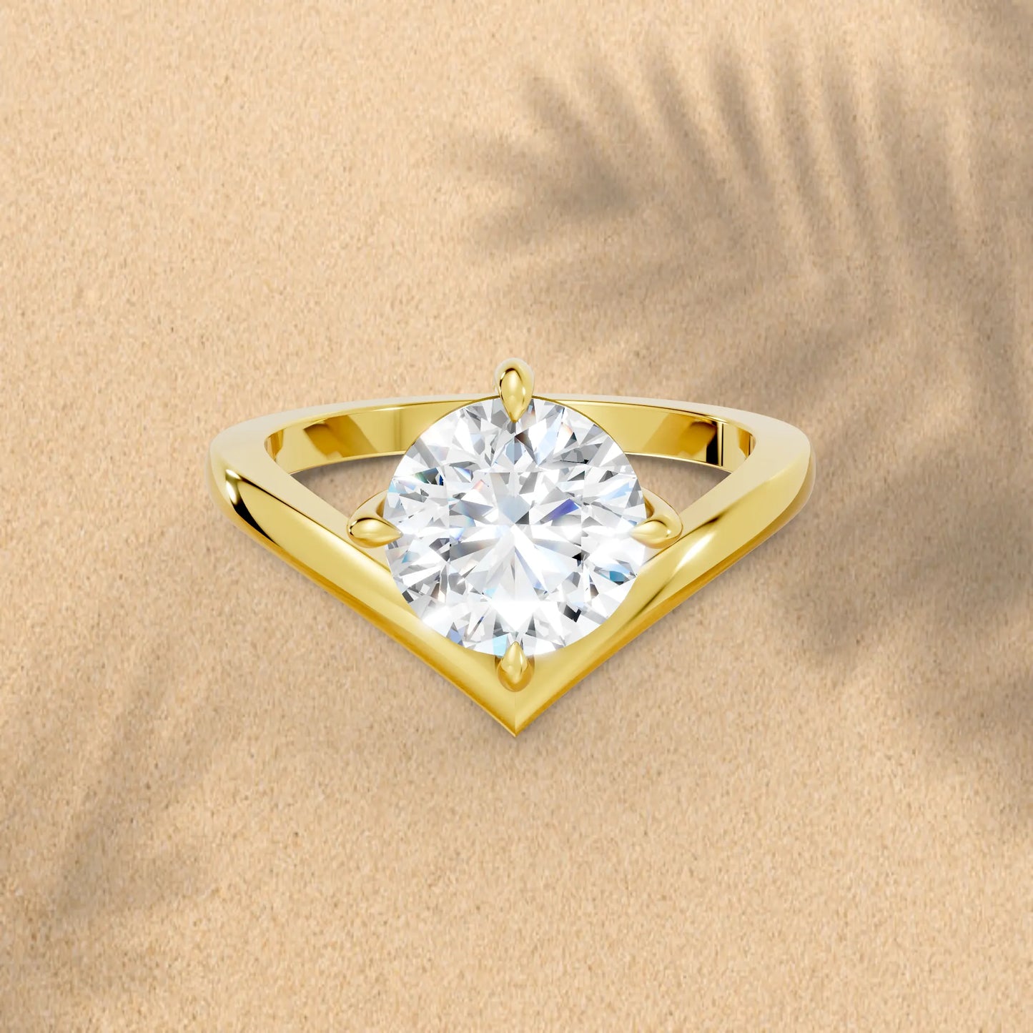 14K Gold Round Cut Diamond V Shape Engagement Ring