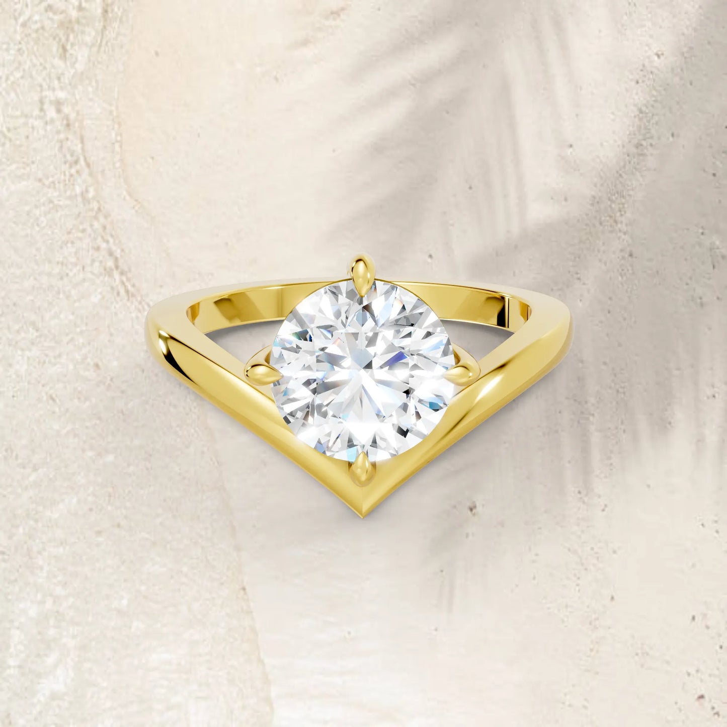 14K Gold Round Cut Diamond V Shape Engagement Ring