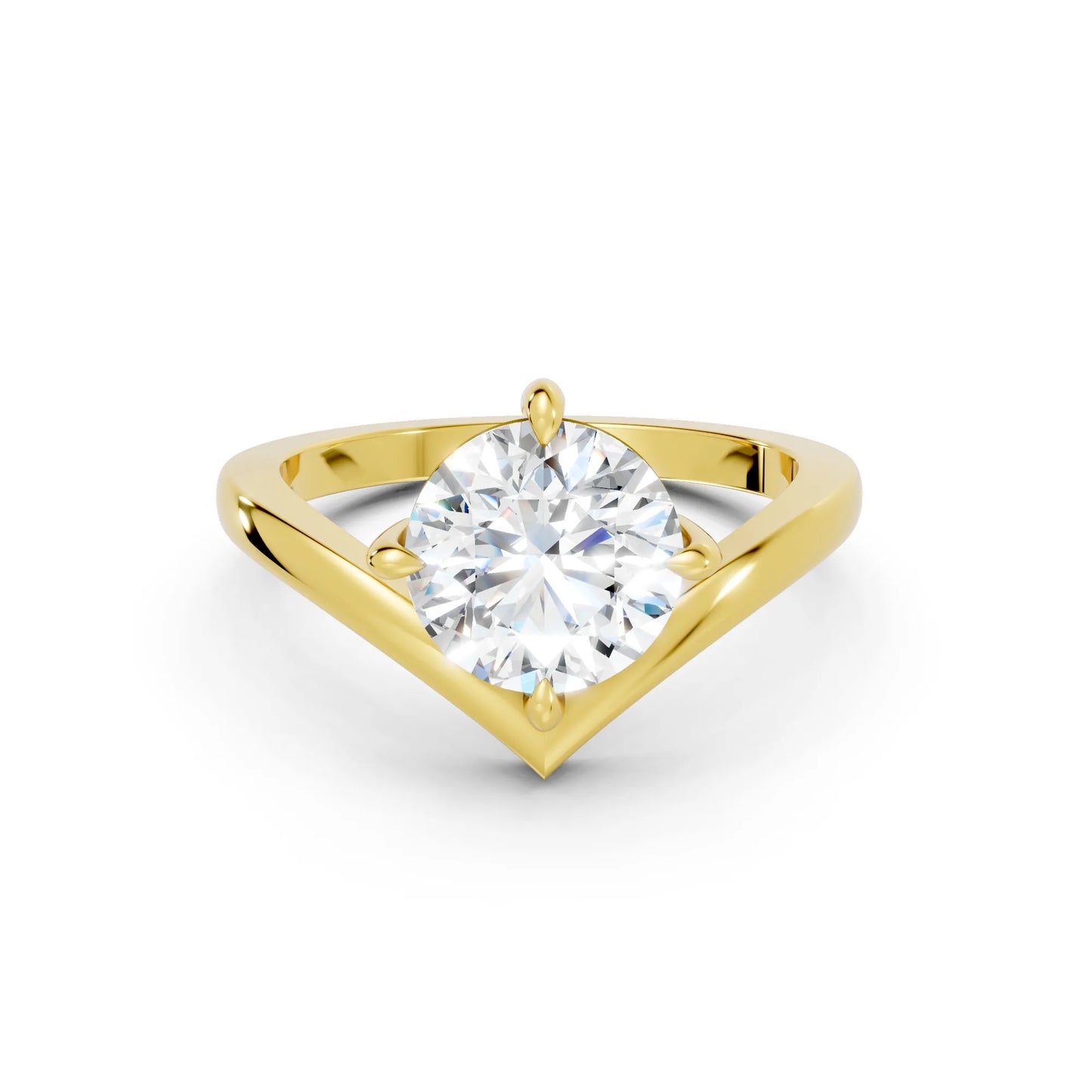 14K Gold Round Cut Diamond V Shape Engagement Ring