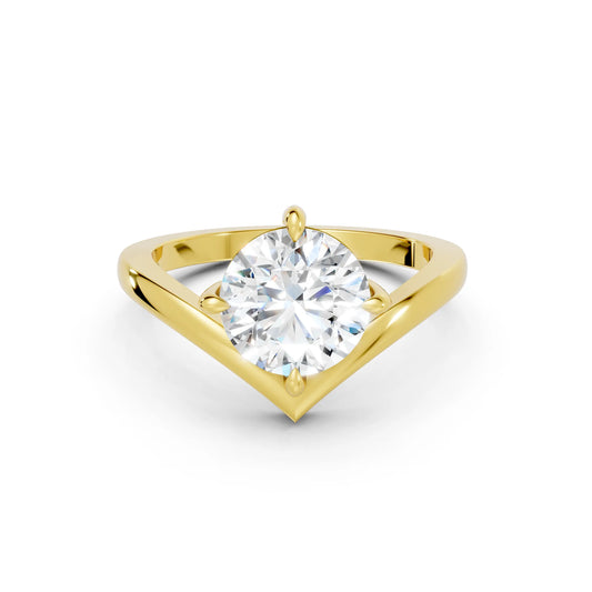 14K Gold Round Cut Diamond V Shape Engagement Ring