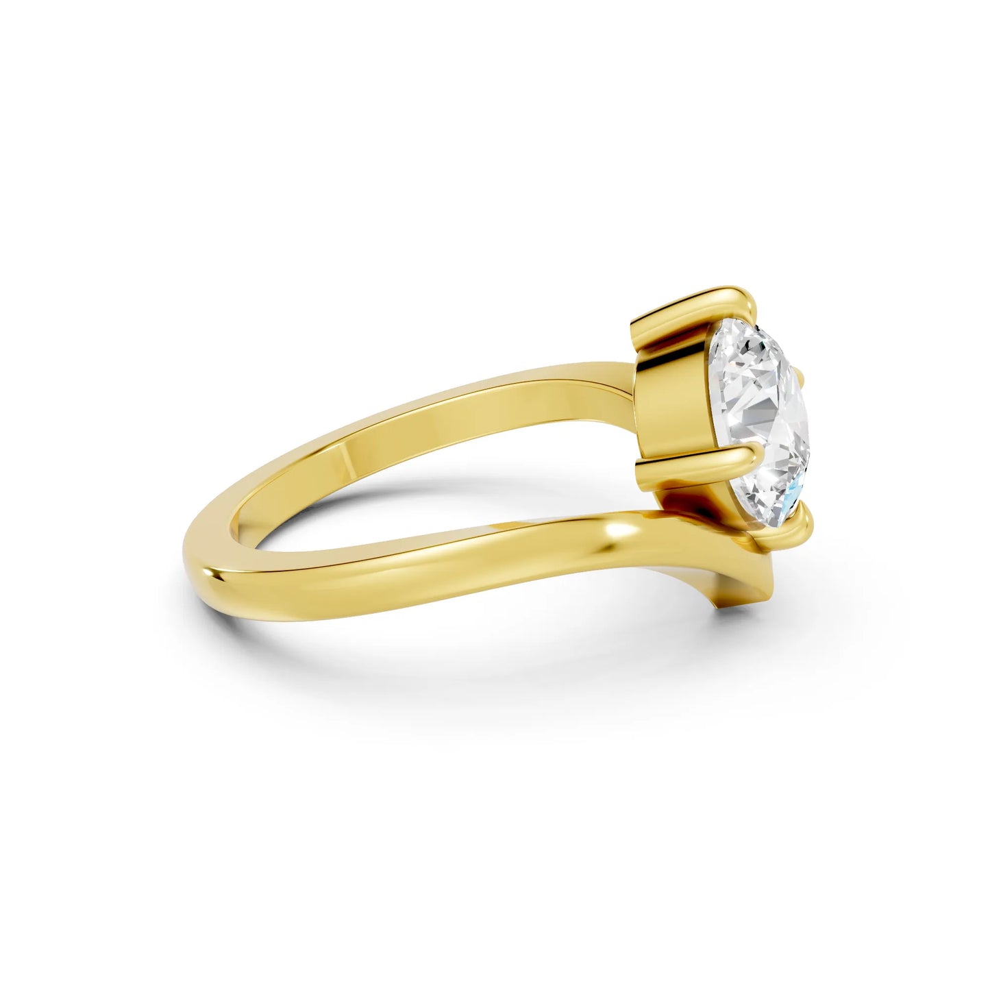 14K Gold Round Cut Diamond V Shape Engagement Ring