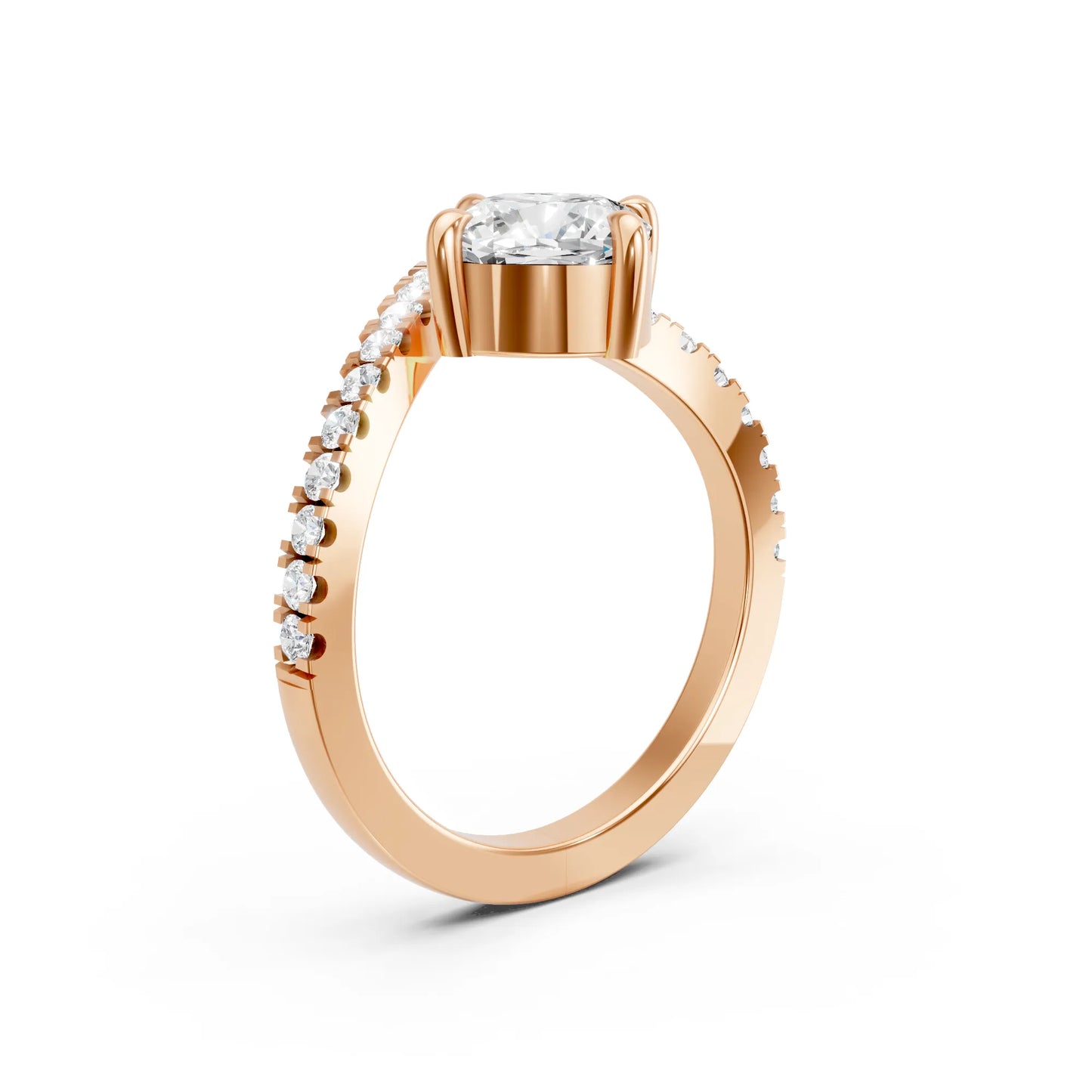14K Gold Cushion Cut Diamond V Shape Engagement Ring with Side Accents