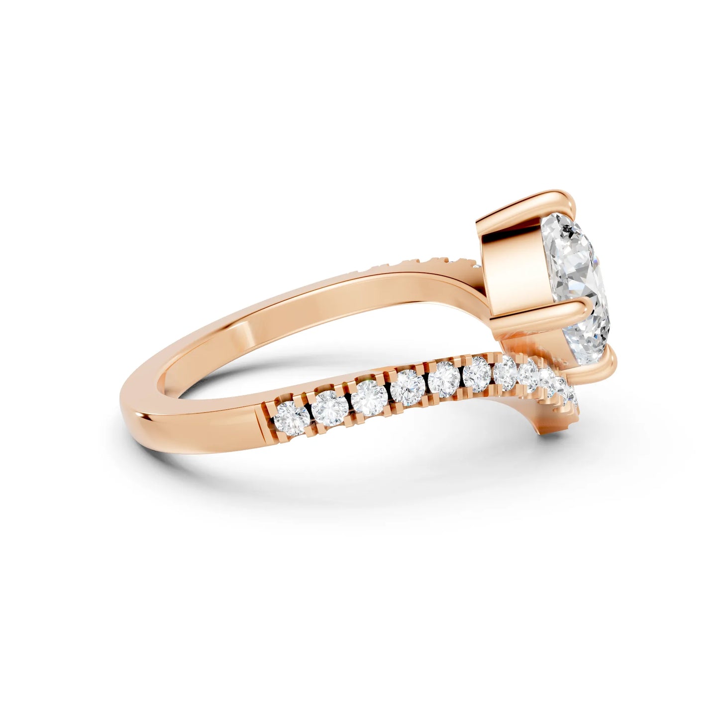 14K Gold Cushion Cut Diamond V Shape Engagement Ring with Side Accents