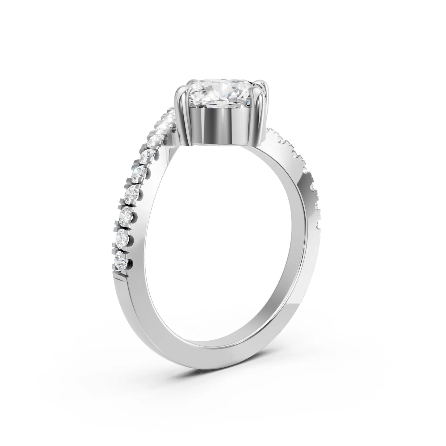 14K Gold Cushion Cut Diamond V Shape Engagement Ring with Side Accents