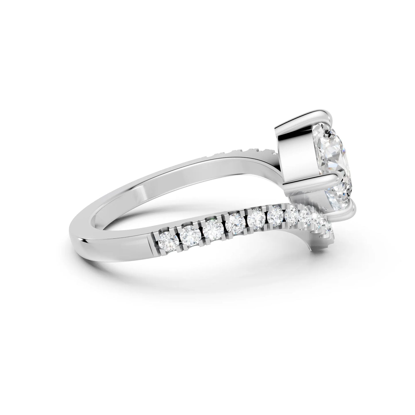 14K Gold Cushion Cut Diamond V Shape Engagement Ring with Side Accents