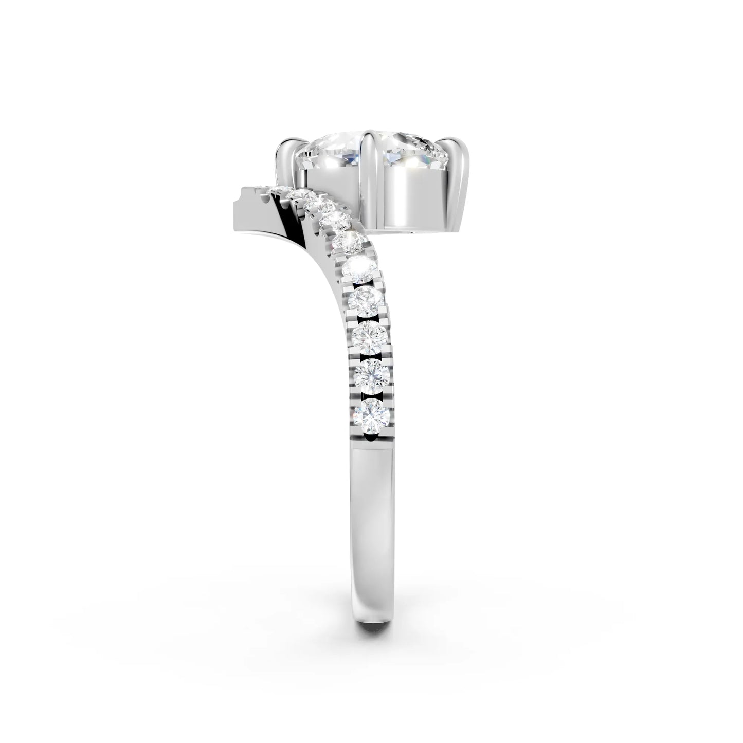 14K Gold Cushion Cut Diamond V Shape Engagement Ring with Side Accents