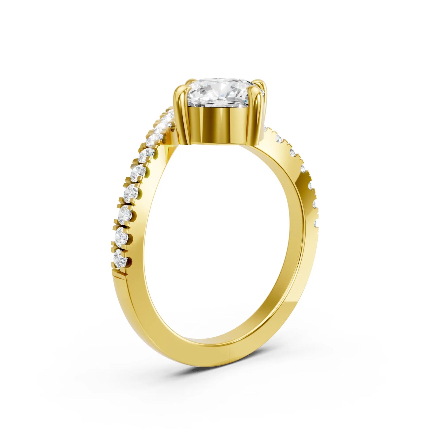 14K Gold Cushion Cut Diamond V Shape Engagement Ring with Side Accents