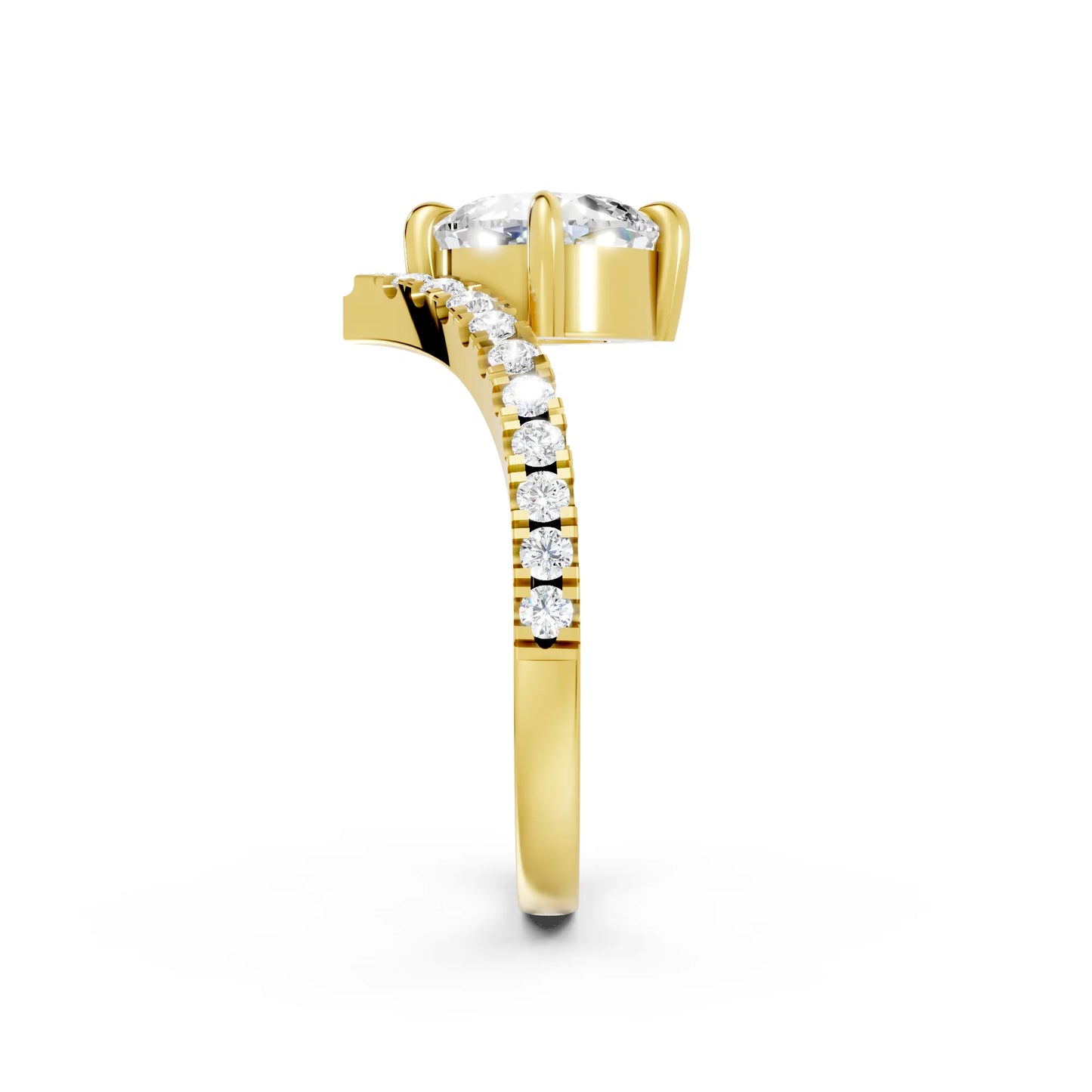 14K Gold Cushion Cut Diamond V Shape Engagement Ring with Side Accents