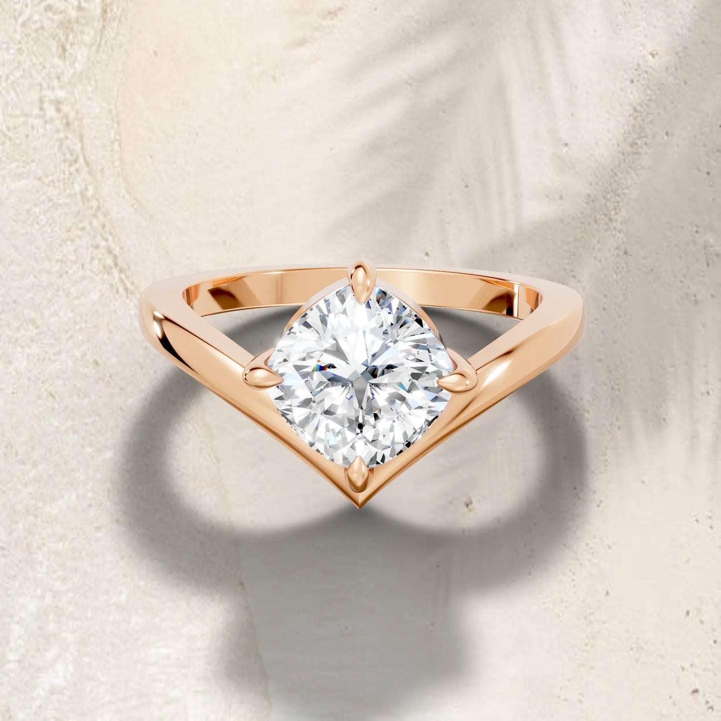 14K Gold Cushion Cut Diamond V Shape Engagement Ring