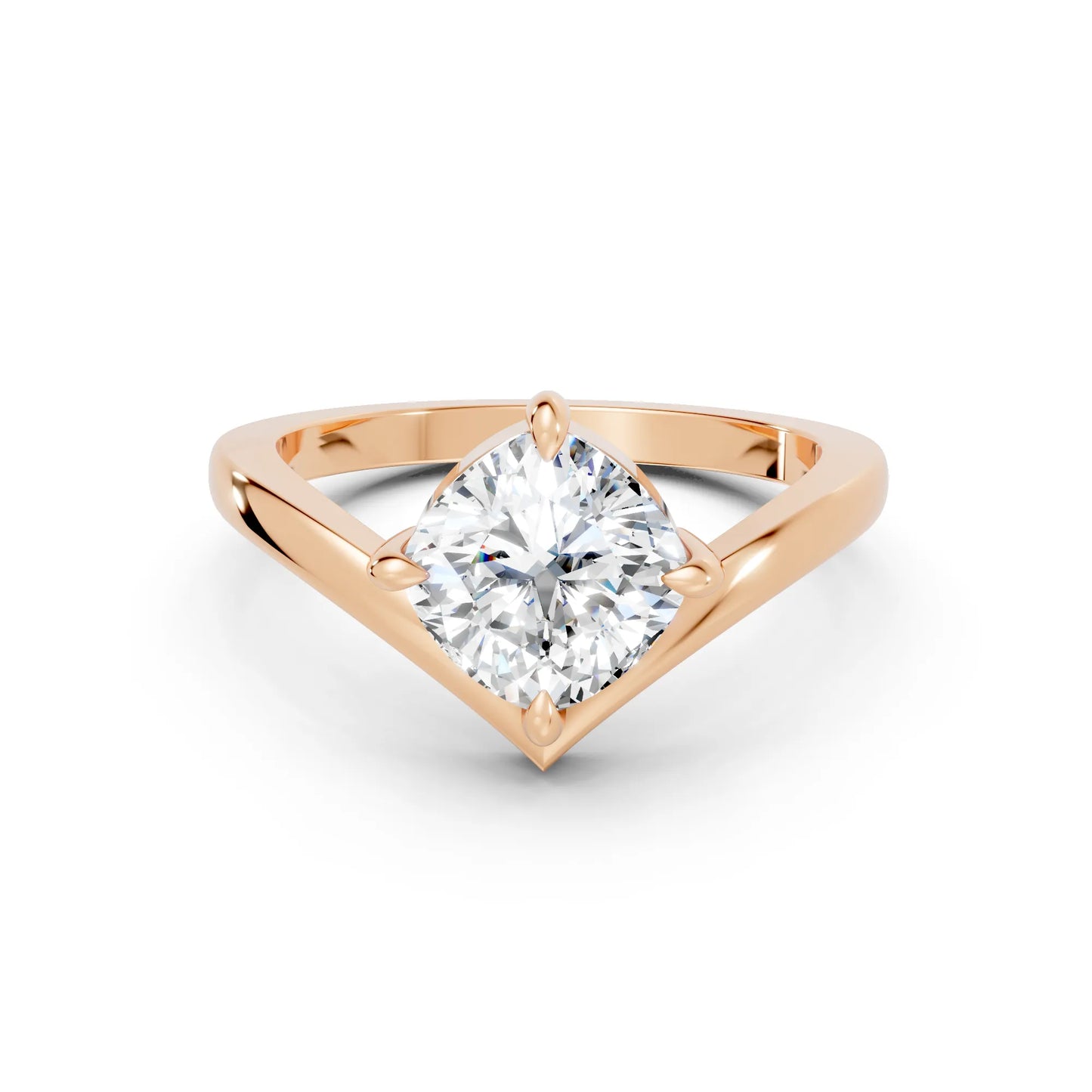 14K Gold Cushion Cut Diamond V Shape Engagement Ring