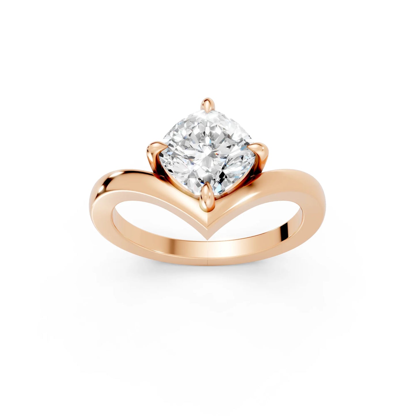 14K Gold Cushion Cut Diamond V Shape Engagement Ring