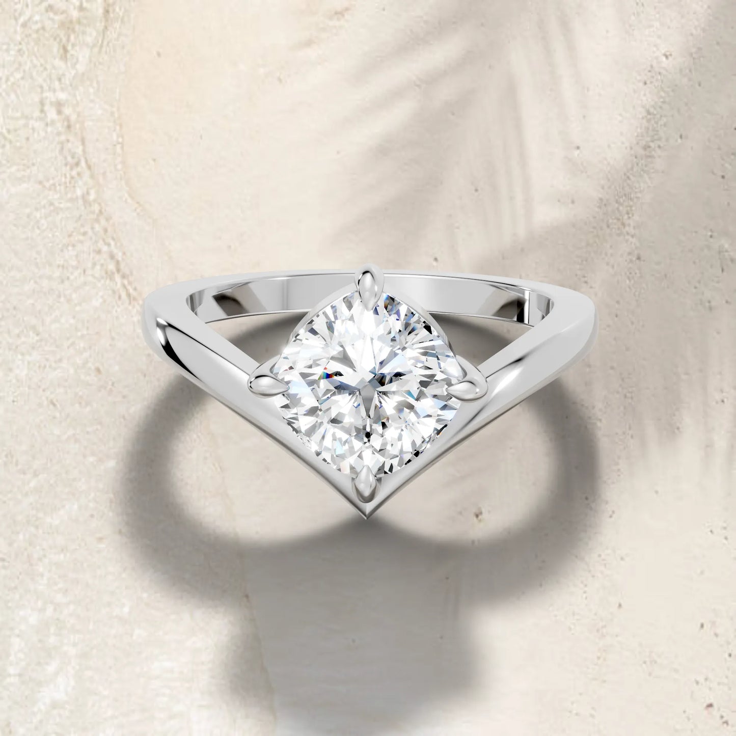 14K Gold Cushion Cut Diamond V Shape Engagement Ring