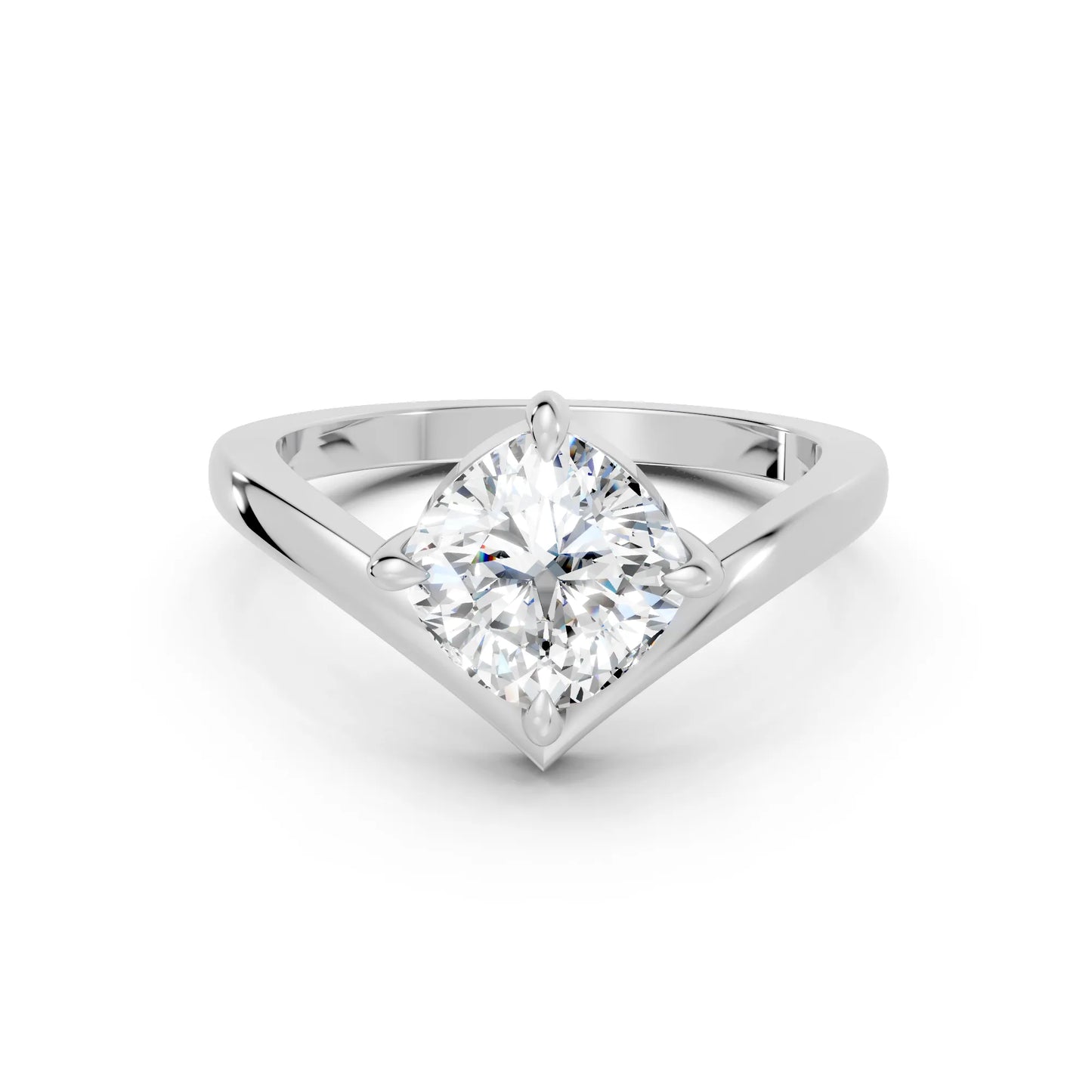 14K Gold Cushion Cut Diamond V Shape Engagement Ring