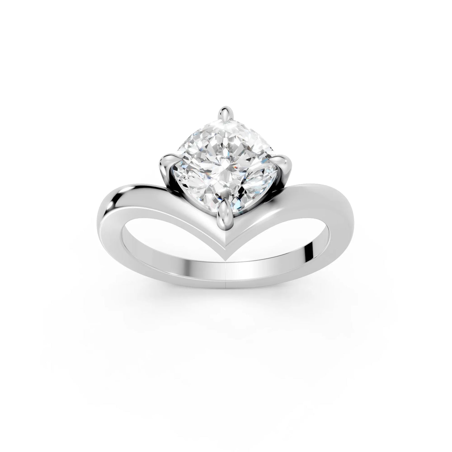 14K Gold Cushion Cut Diamond V Shape Engagement Ring