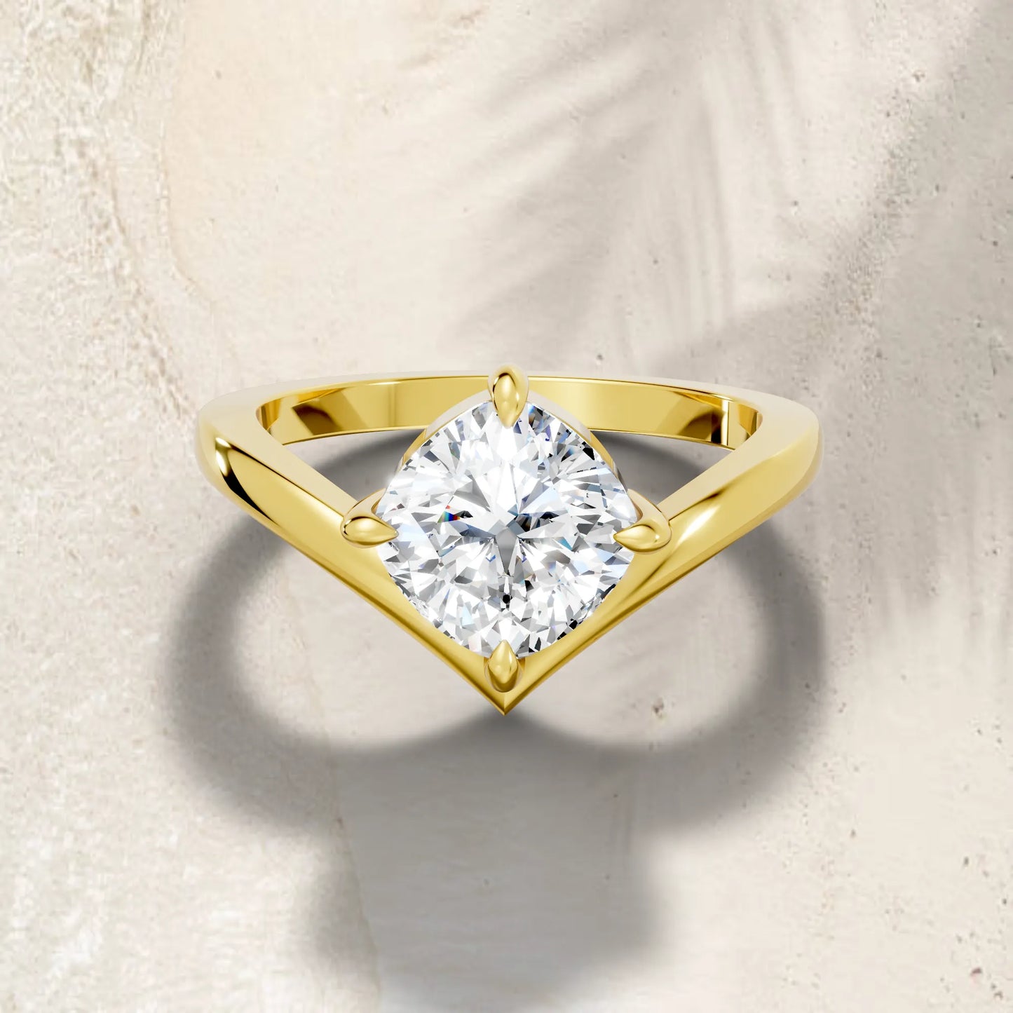 14K Gold Cushion Cut Diamond V Shape Engagement Ring