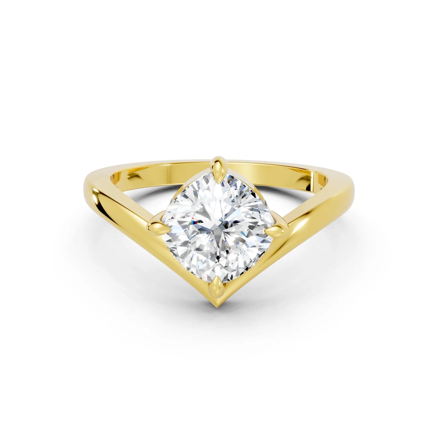 14K Gold Cushion Cut Diamond V Shape Engagement Ring
