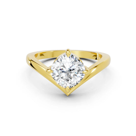 14K Gold Cushion Cut Diamond V Shape Engagement Ring