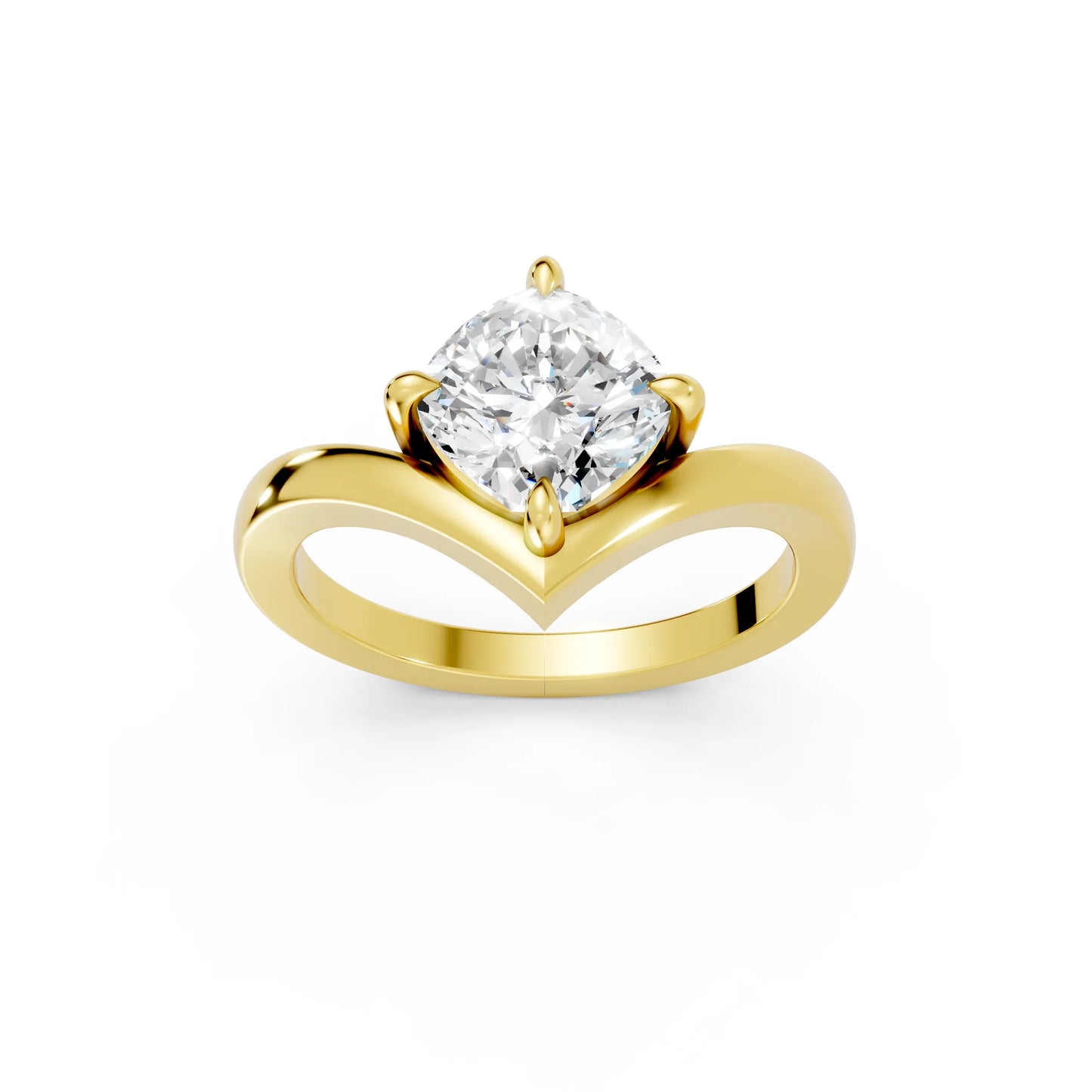 14K Gold Cushion Cut Diamond V Shape Engagement Ring