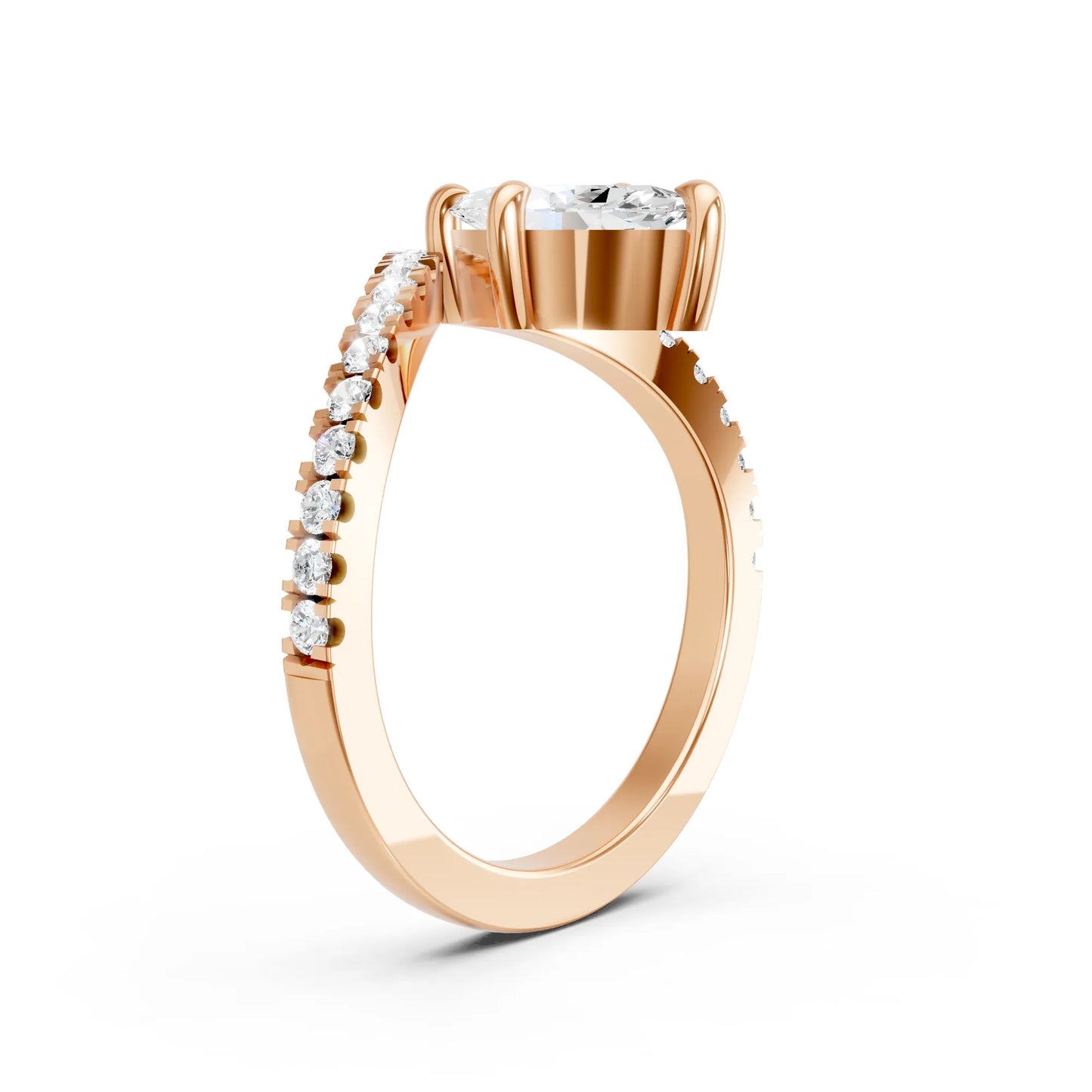 14K Gold Marquise Cut Diamond V Shape Engagement Ring with Side Accents