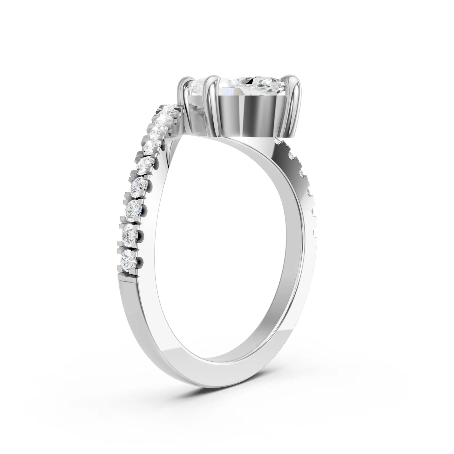 14K Gold Marquise Cut Diamond V Shape Engagement Ring with Side Accents
